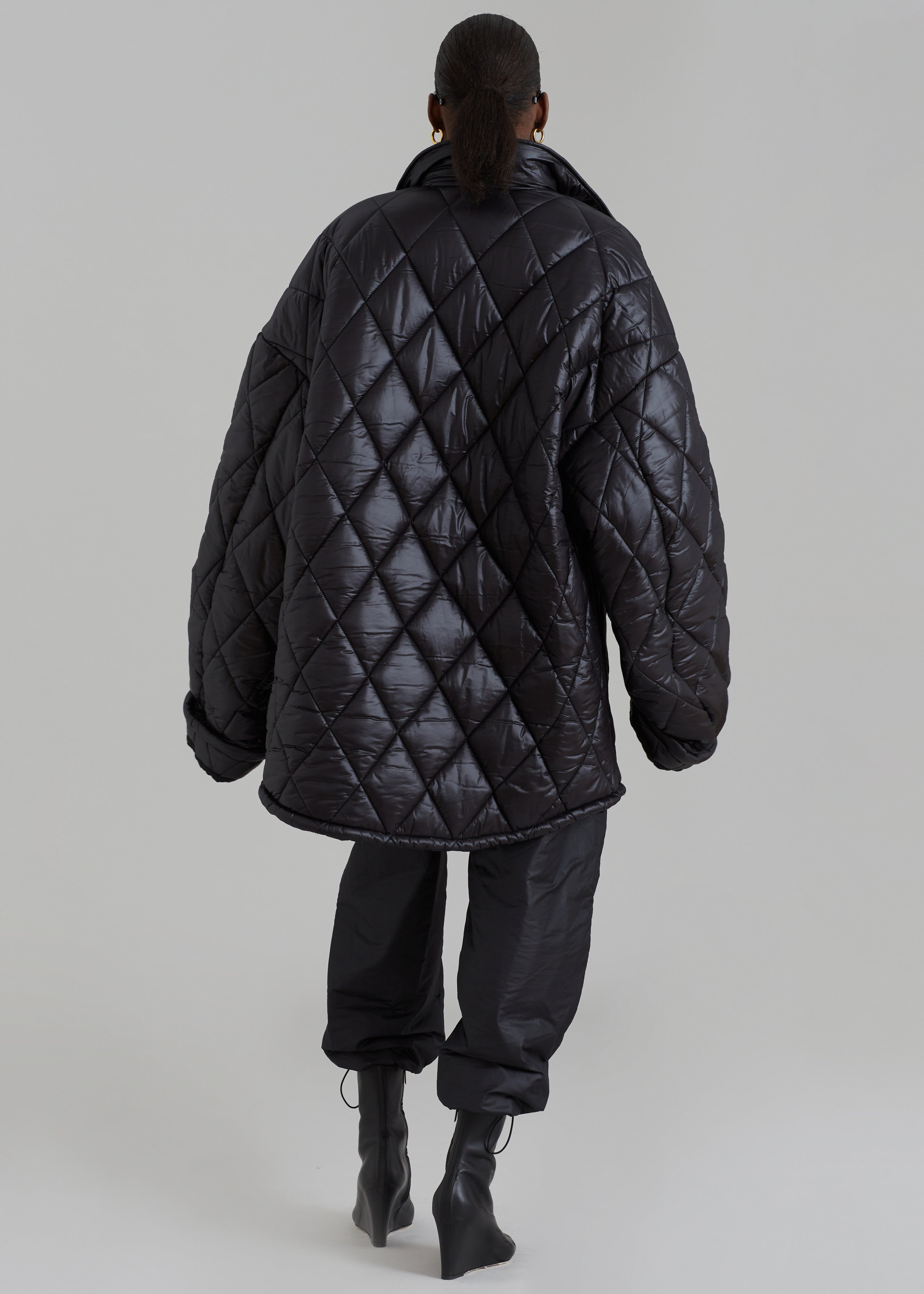 EGONLab Snow Quilted Puffer Jacket - Shiny Black Pl - 12