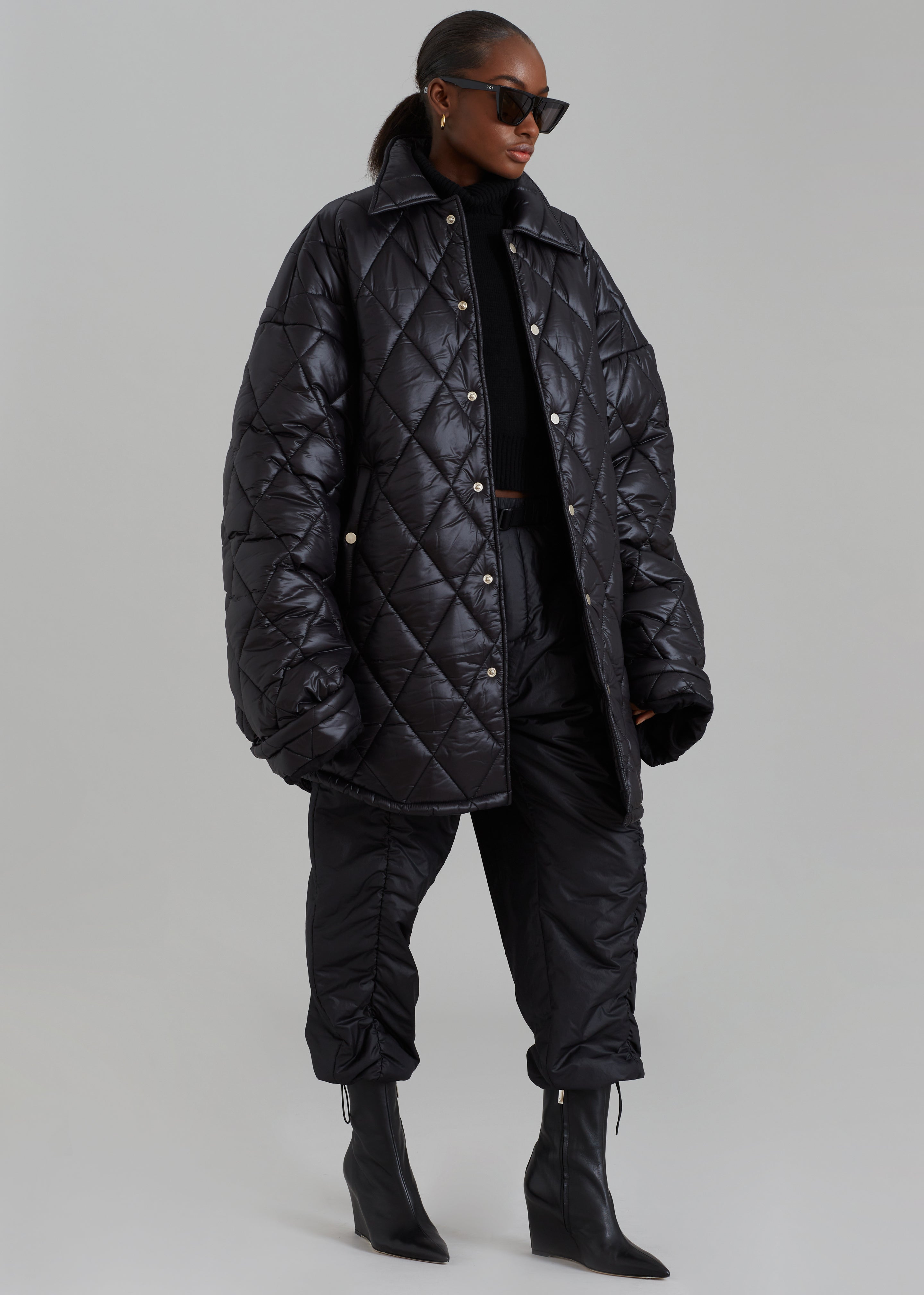 EGONLab Snow Quilted Puffer Jacket - Shiny Black Pl - 2