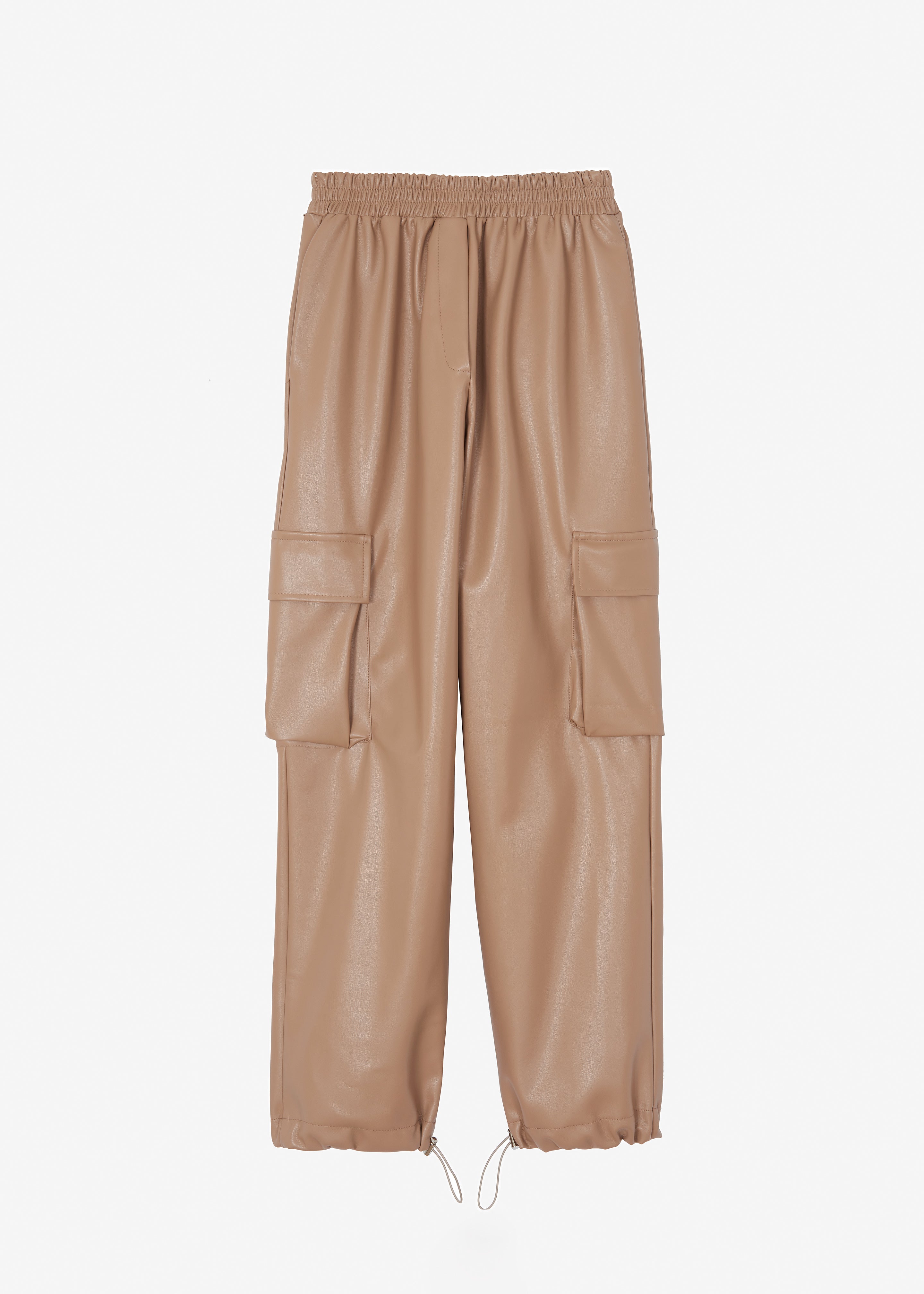 Elvinne Faux Leather Cargo Pants - Latte - 9
