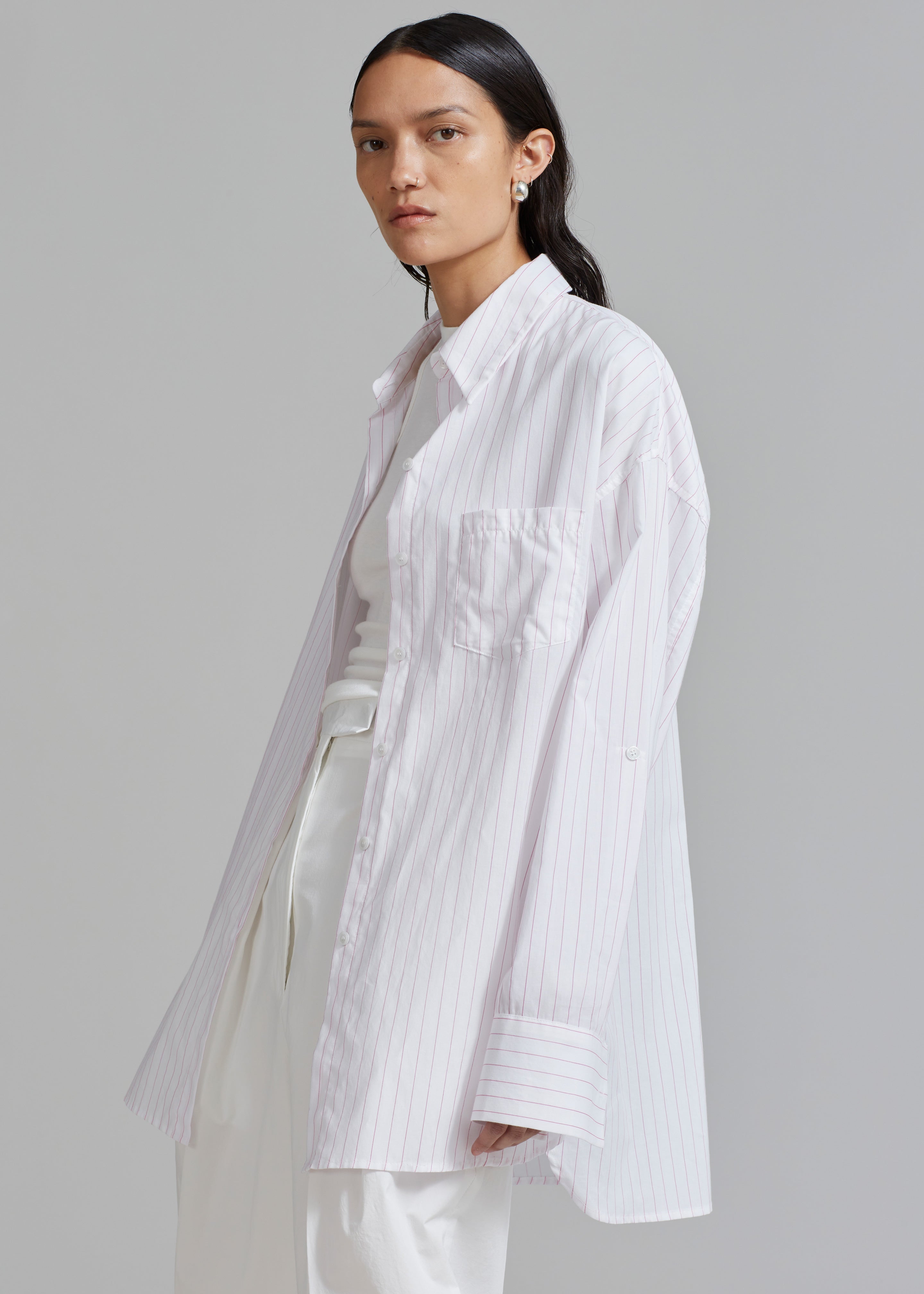 Erin Roll Up Shirt - Pink Stripe - 6