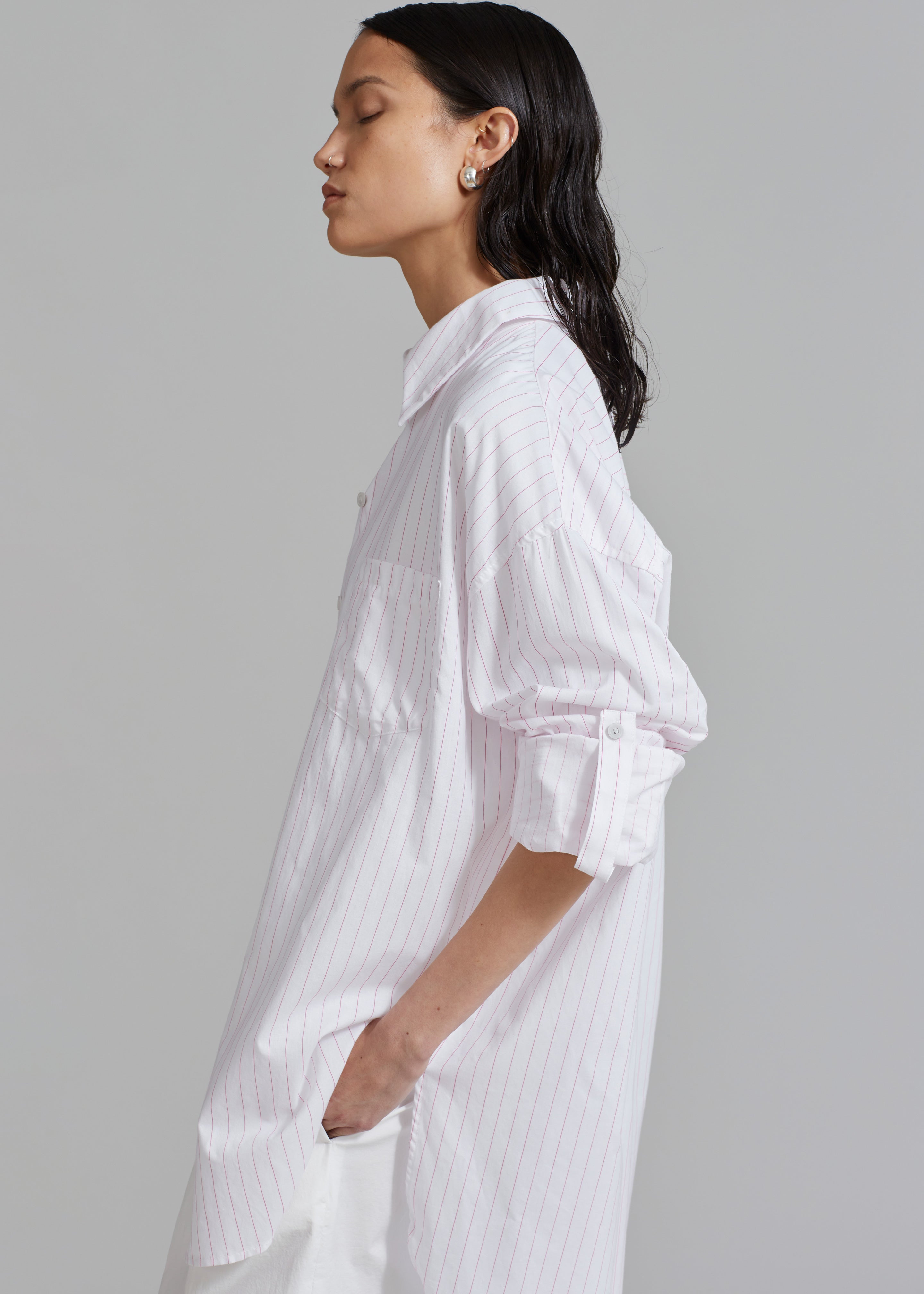 Erin Roll Up Shirt - Pink Stripe - 2