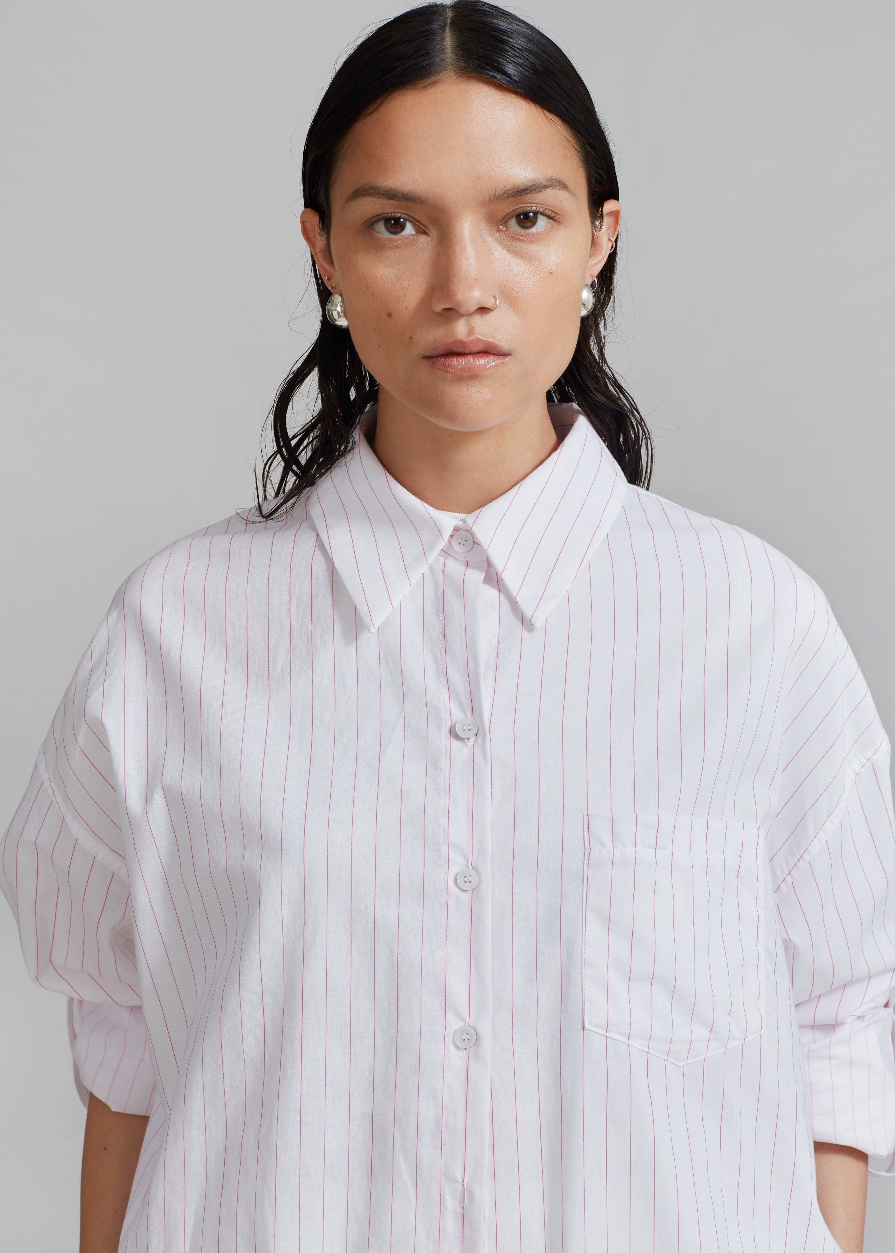 Erin Roll Up Shirt - Pink Stripe - 3