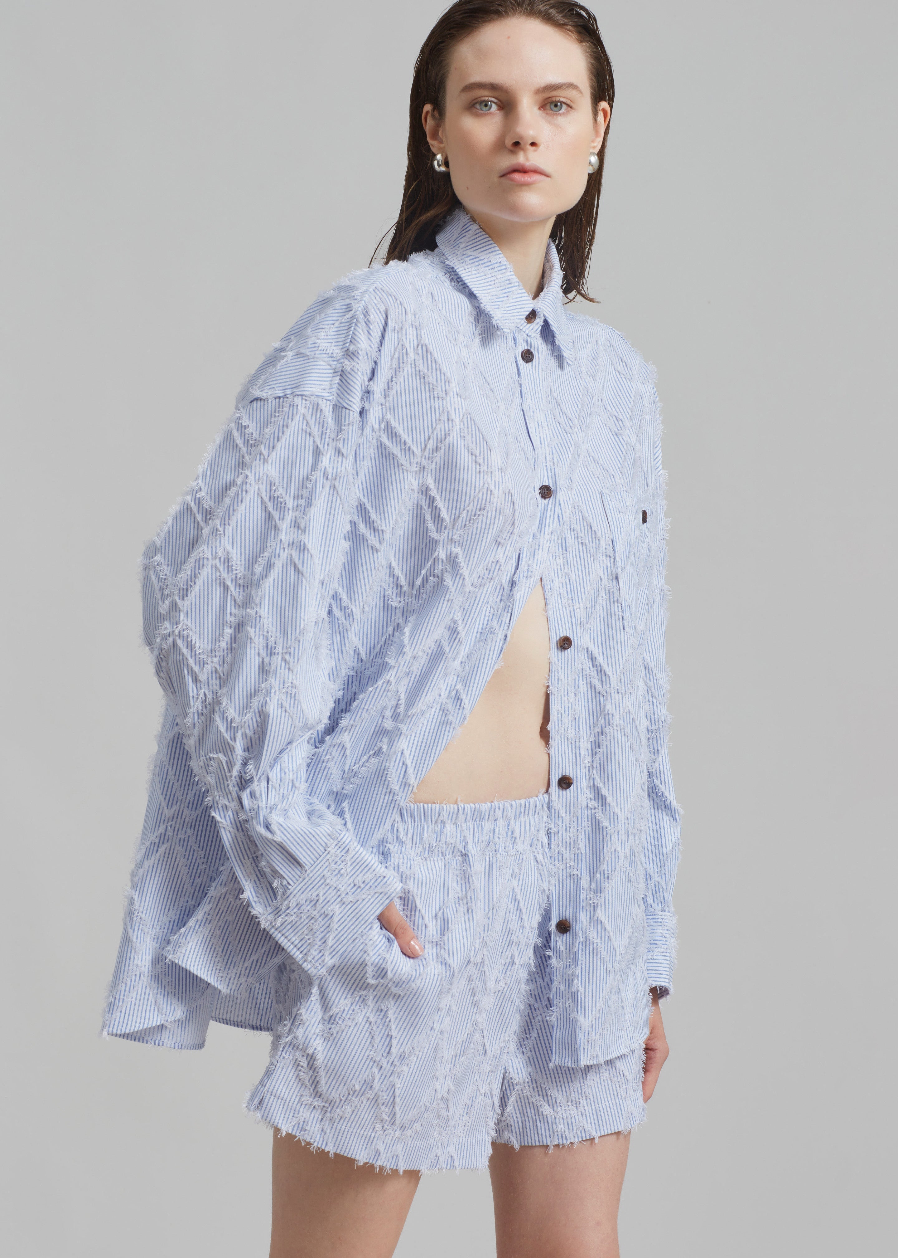 Este Fringe Boxer Shorts - Blue Stripe - 3