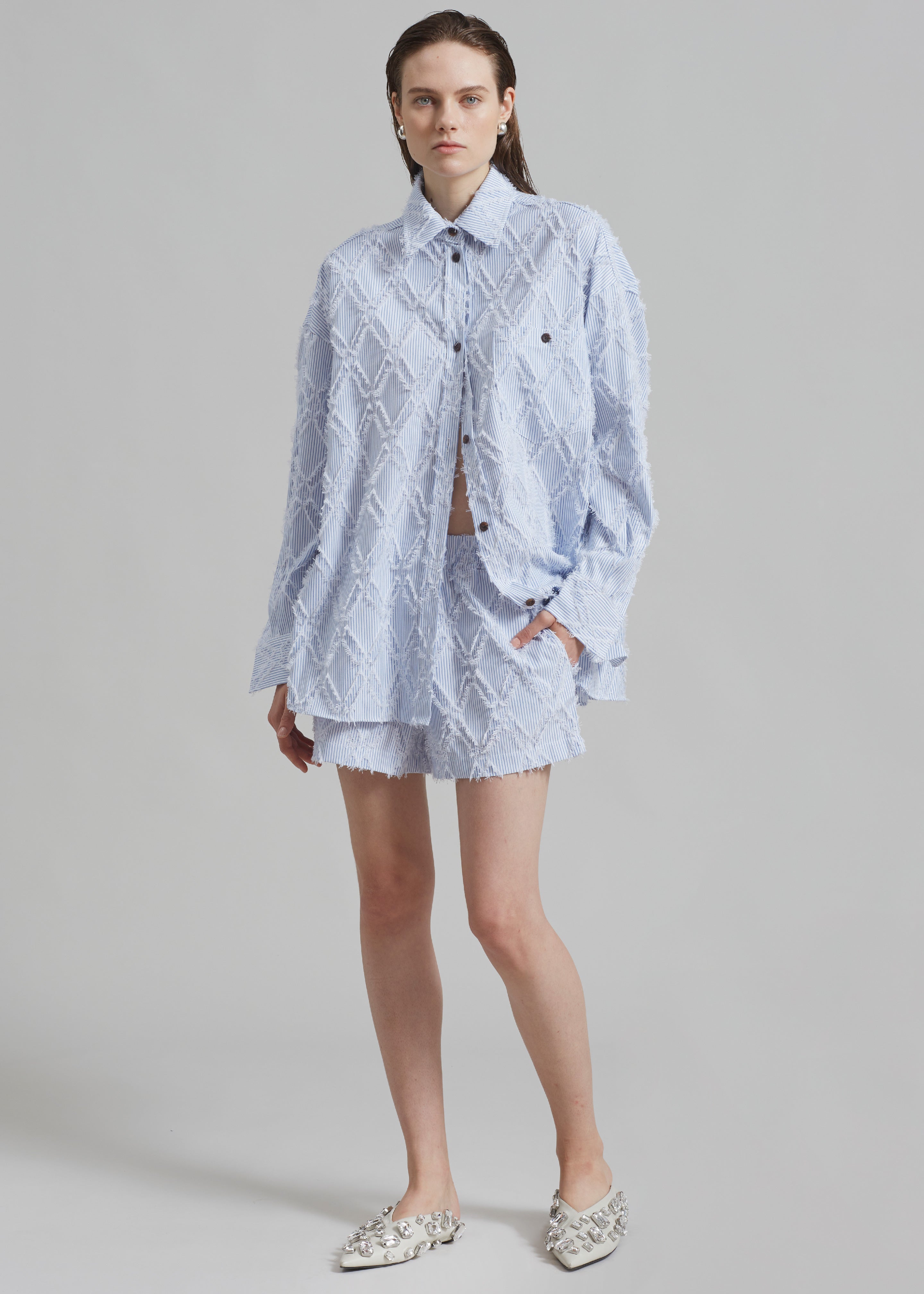 Este Fringe Boxer Shorts - Blue Stripe - 1