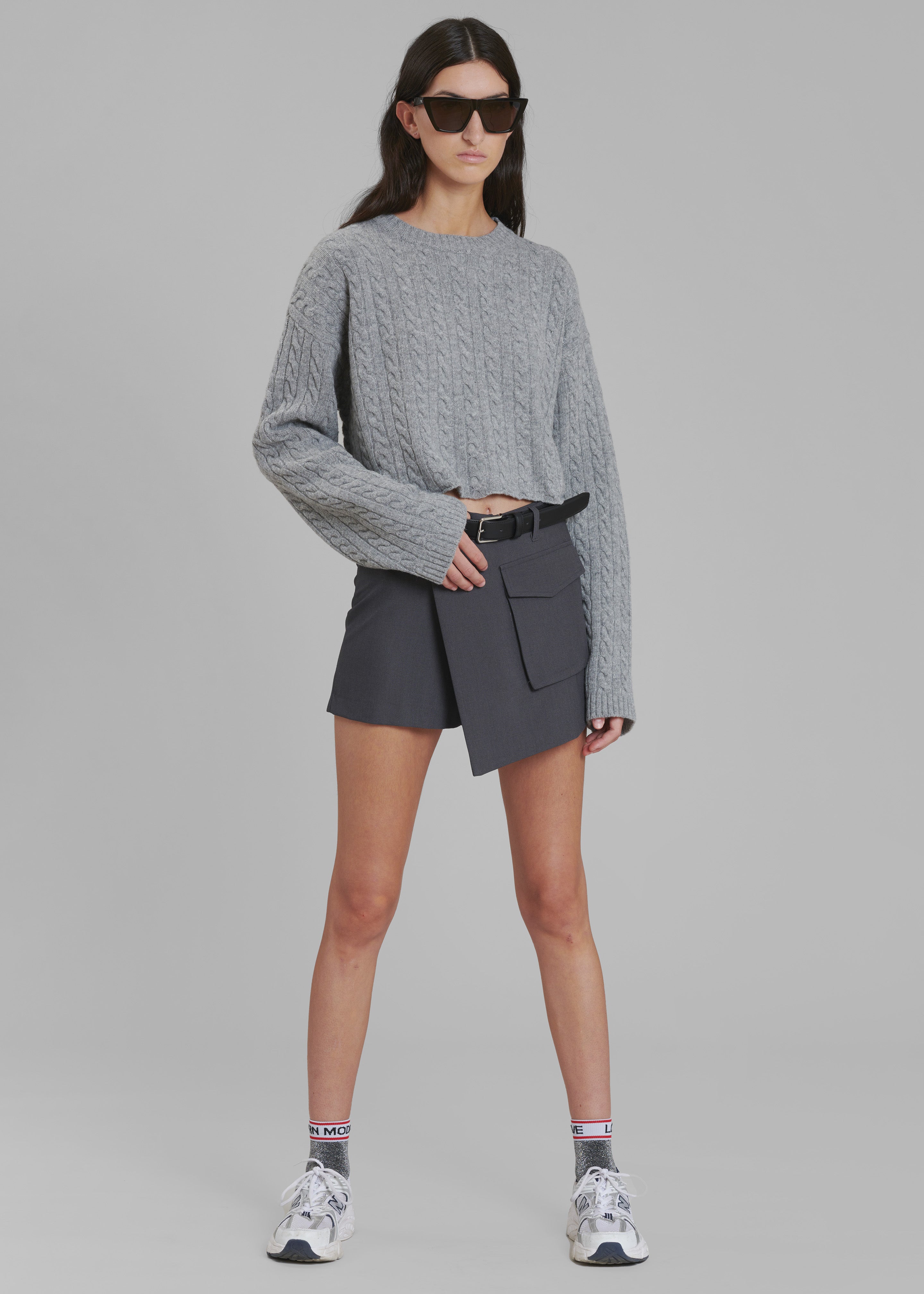 Farrah Braided Sweater - Grey Melange - 8