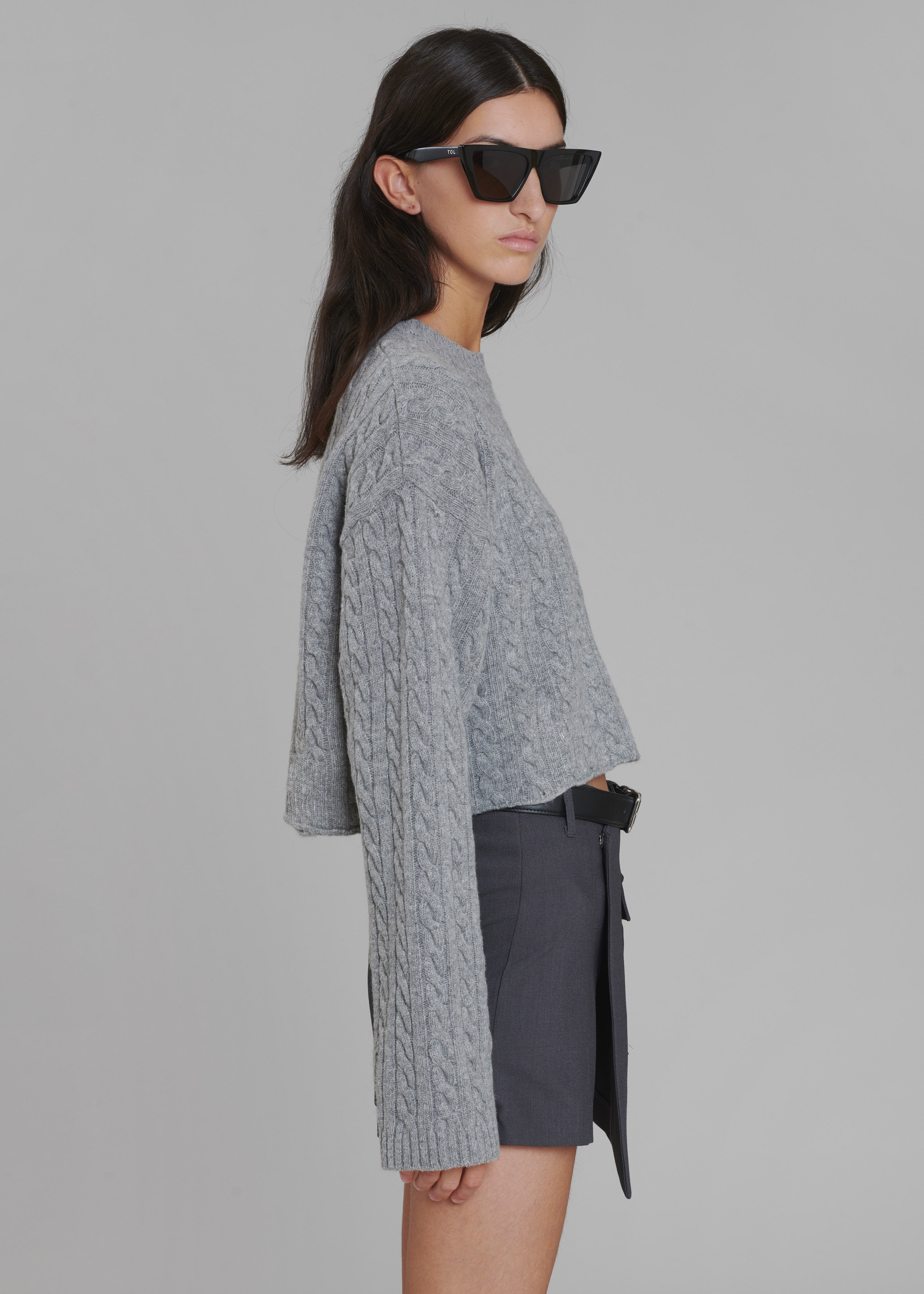 Farrah Braided Sweater - Grey Melange - 6