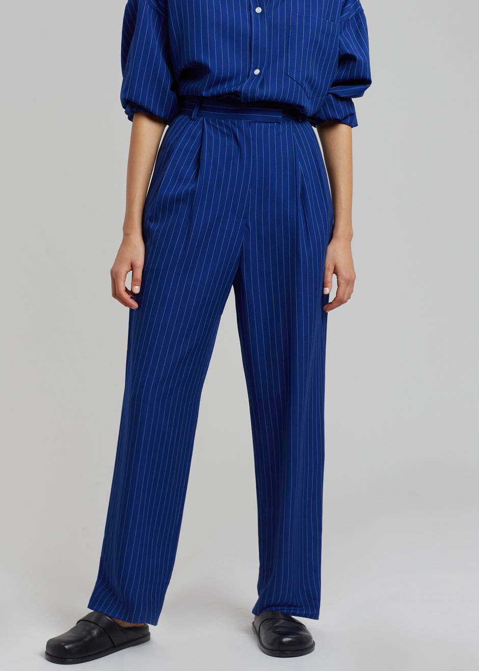 Bea Fluid Stripe Suit Pants - Deep Blue - 6
