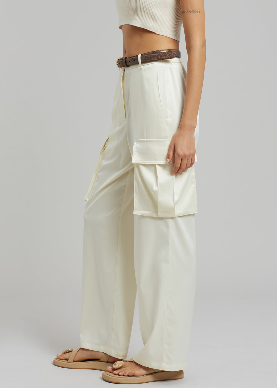 Lauren Silky Cargo Pants - Cream - 2