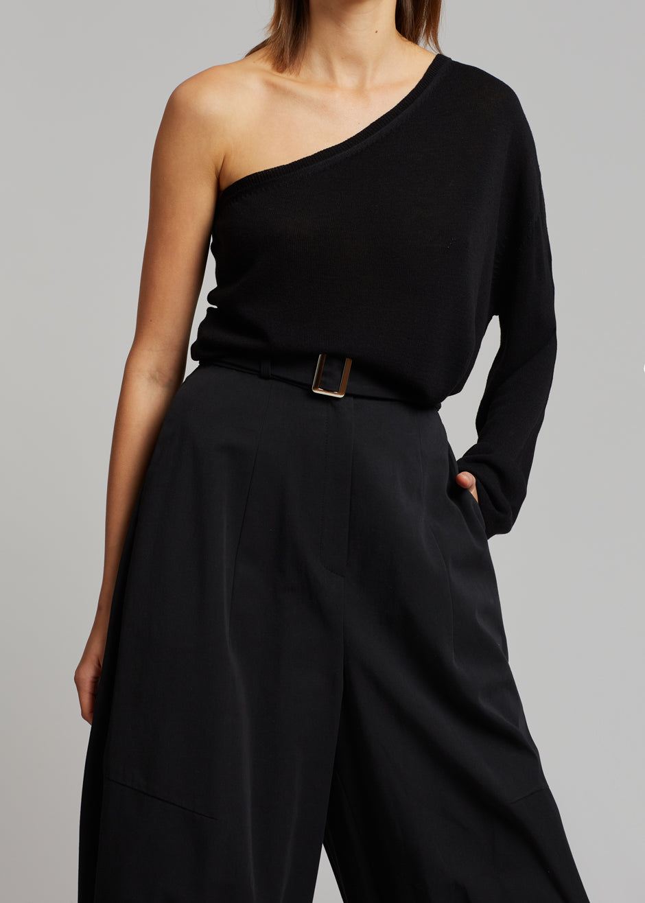 Bianca One Shoulder Loose Knit Top - Black - 7