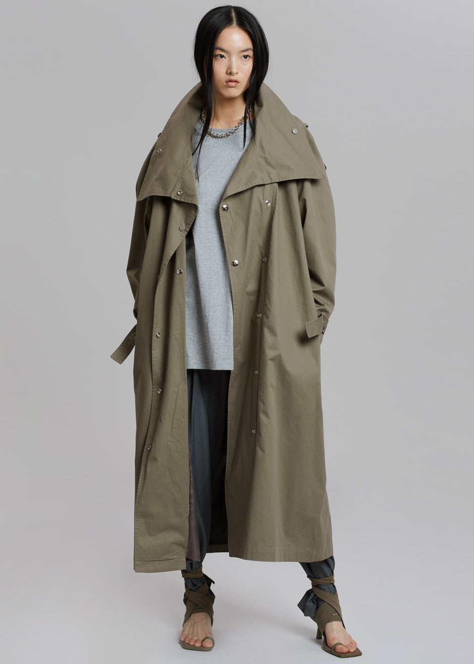 Lottie Wing Collar Trench Coat - Olive - 7