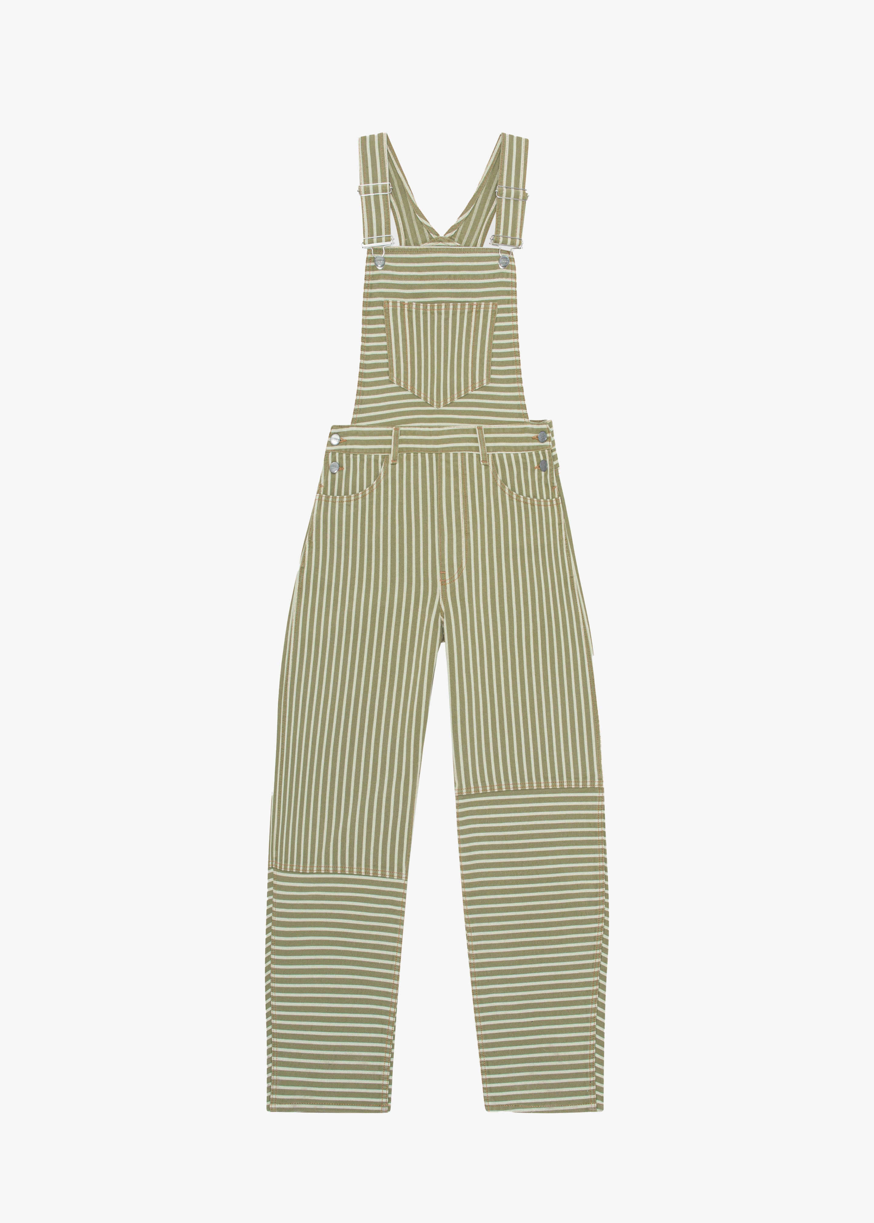 GANNI Stripe Denim Overalls - Stripe Loden Green - 6