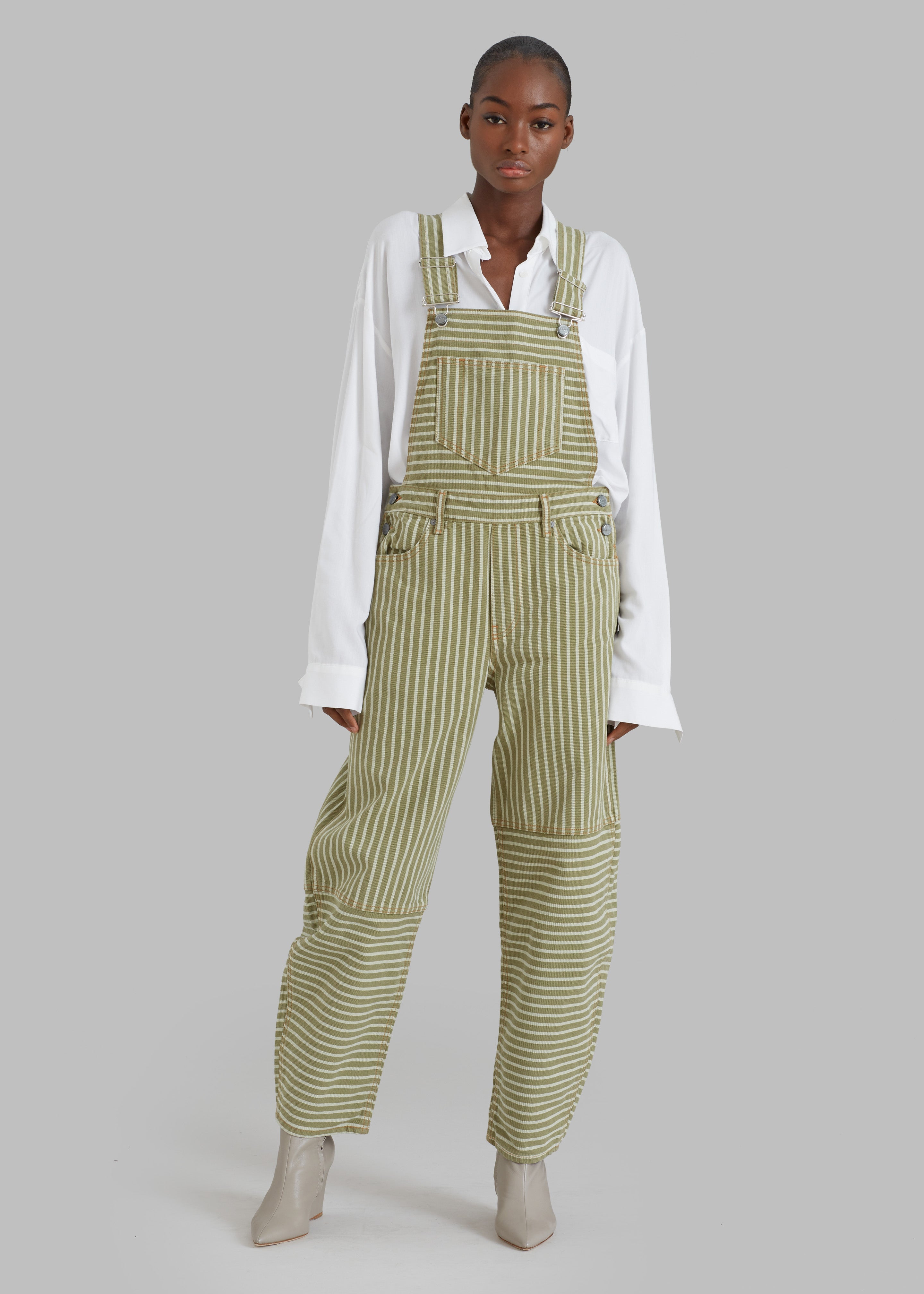 GANNI Stripe Denim Overalls - Stripe Loden Green - 4