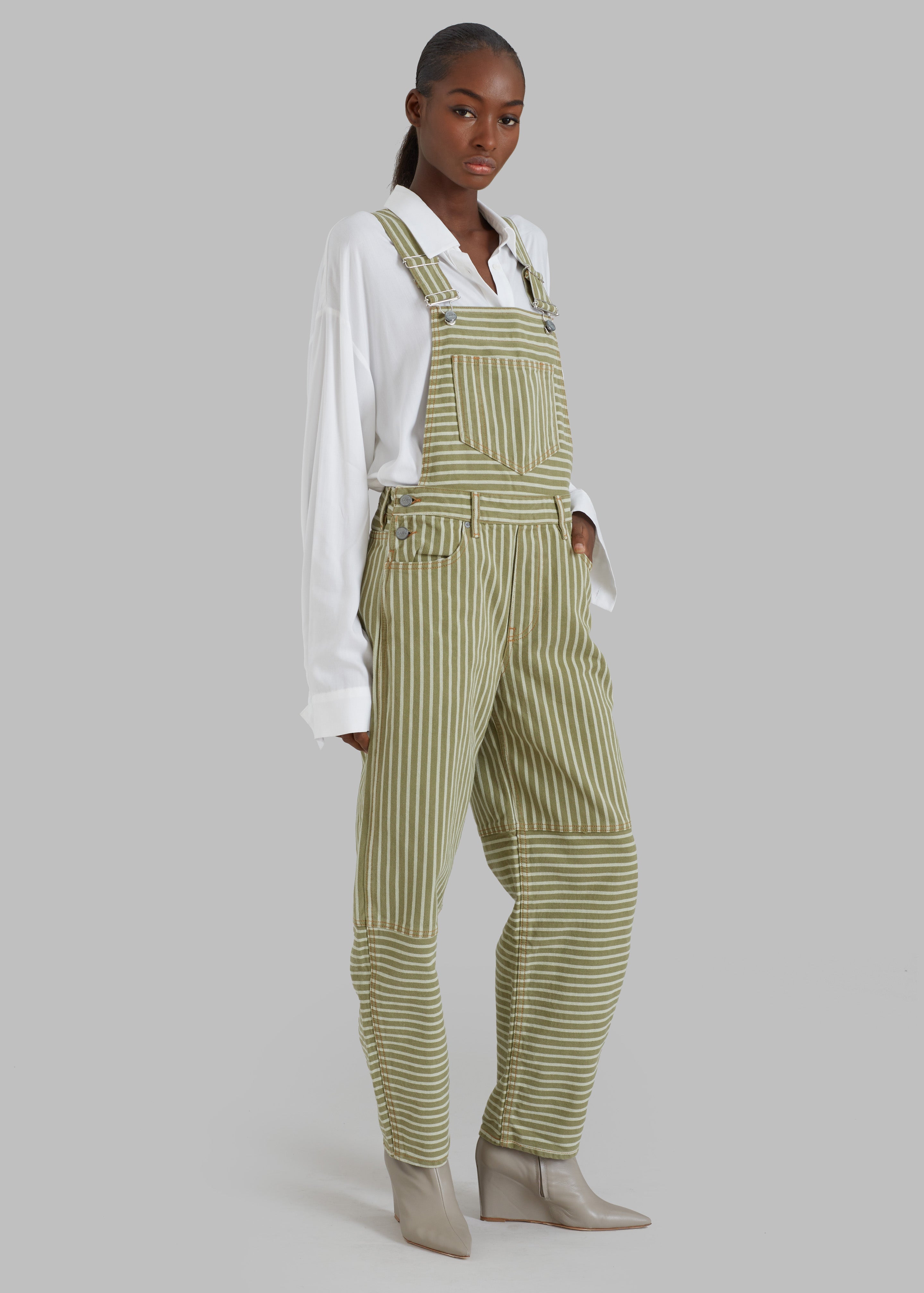 GANNI Stripe Denim Overalls - Stripe Loden Green - 3