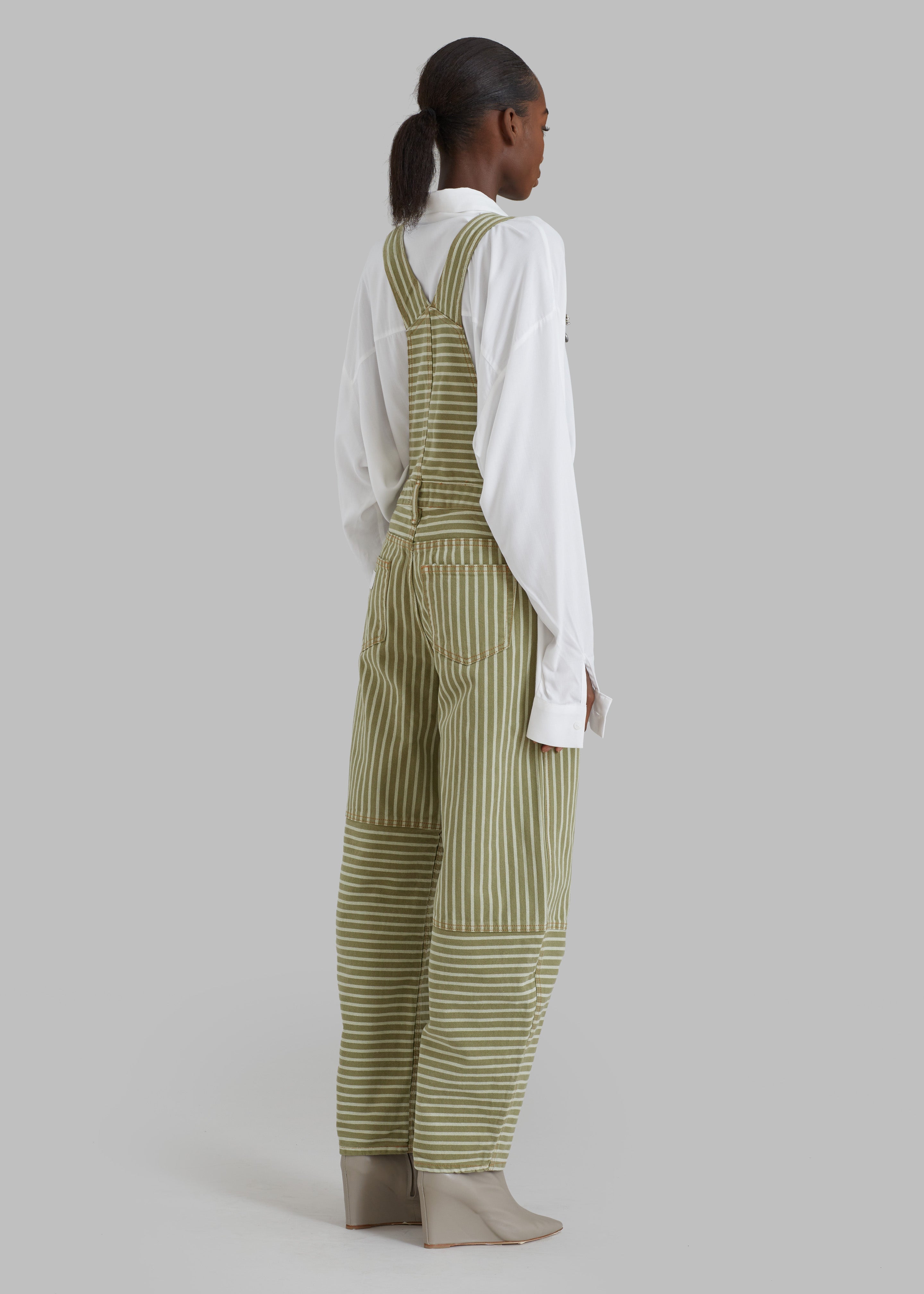 GANNI Stripe Denim Overalls - Stripe Loden Green - 5