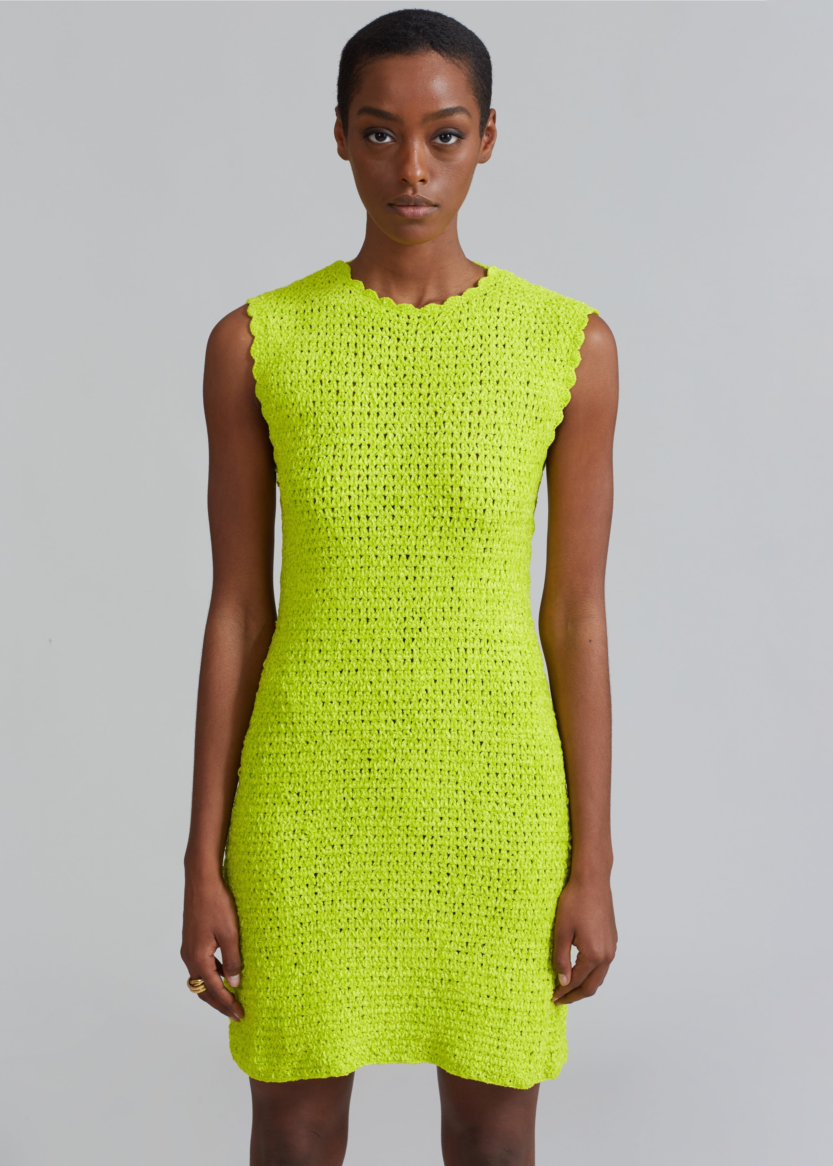 GANNI Velvet Crochet Open Back Mini Dress - Lime Punch - 3