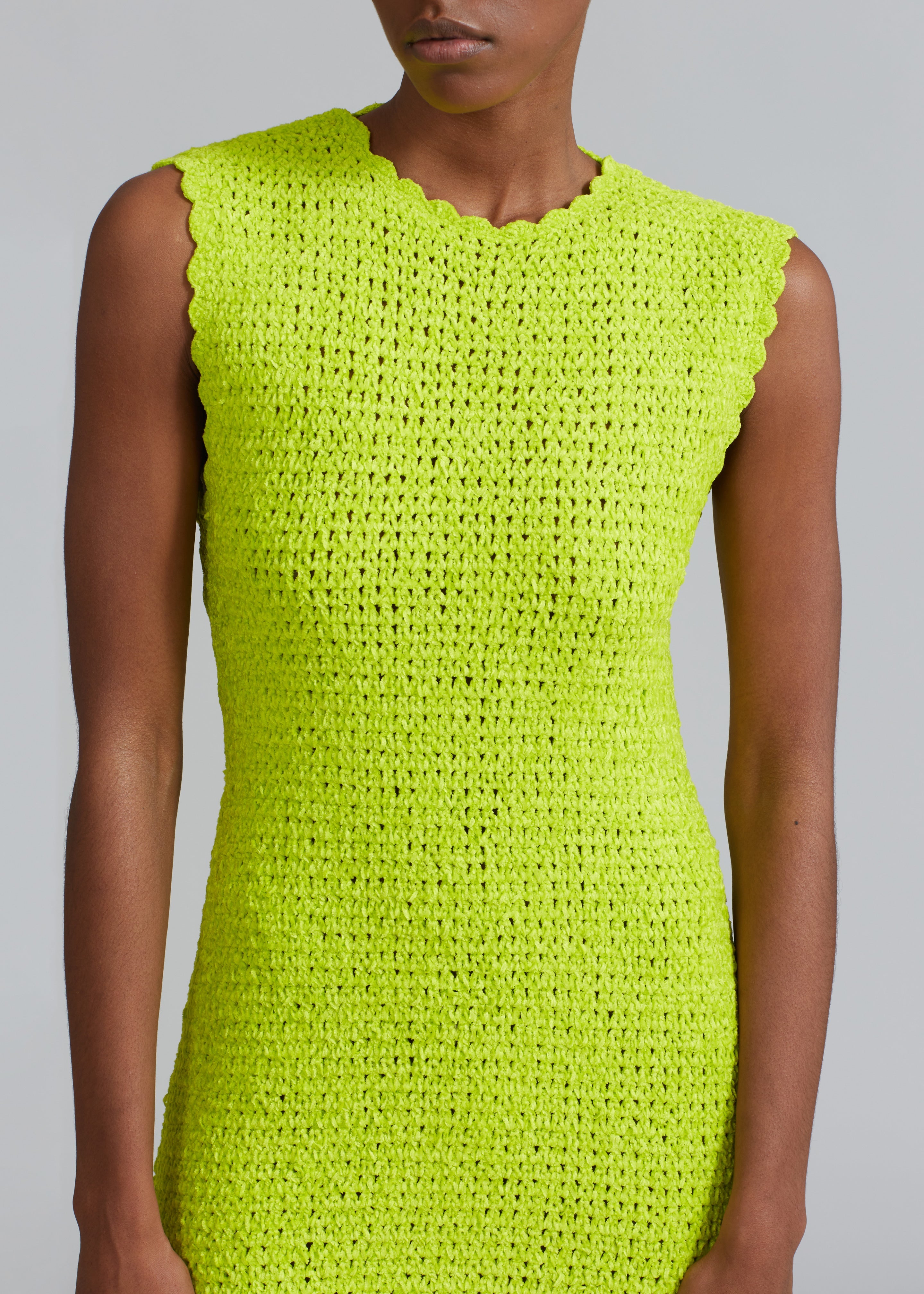 GANNI Velvet Crochet Open Back Mini Dress - Lime Punch - 4