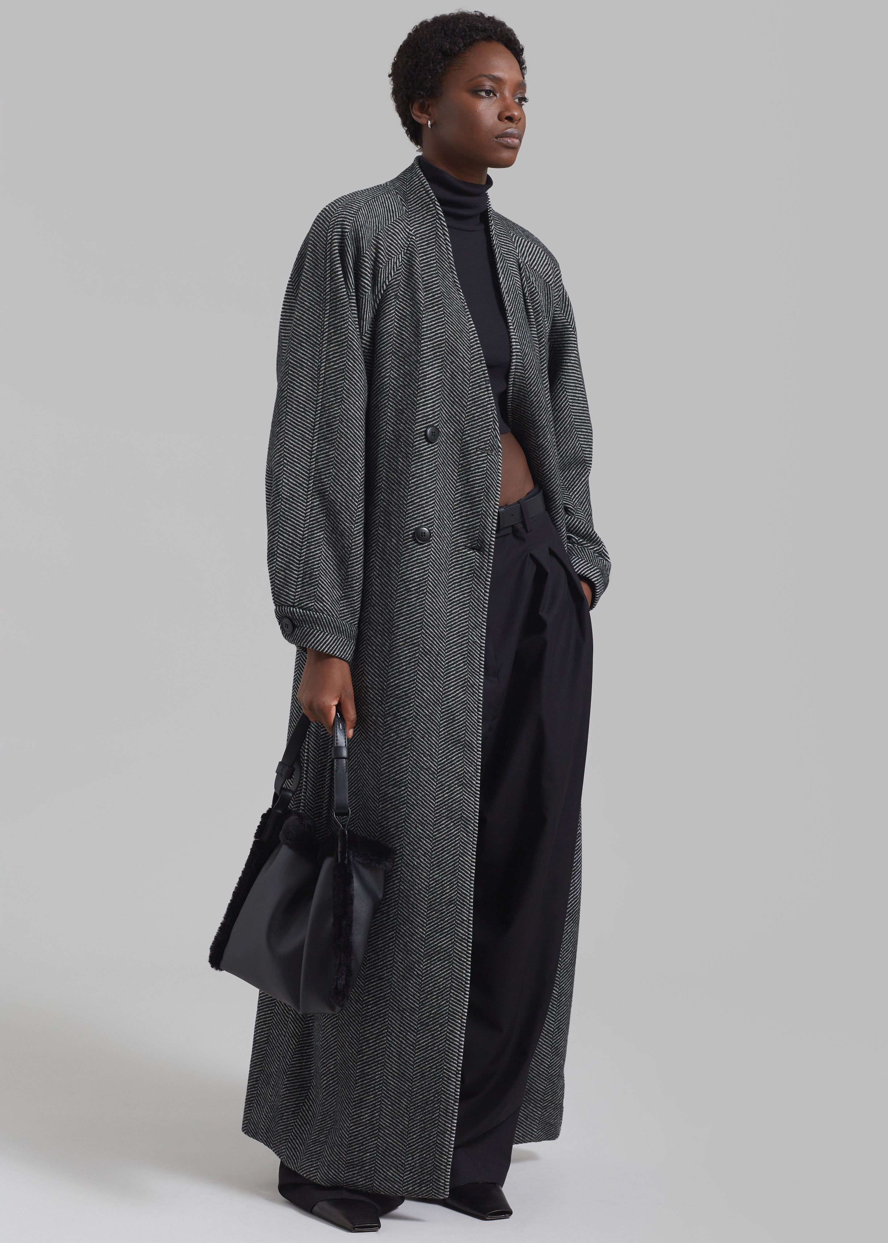 Gestuz FarrenGZ Maxi Coat - Black/White Herringbone - 4