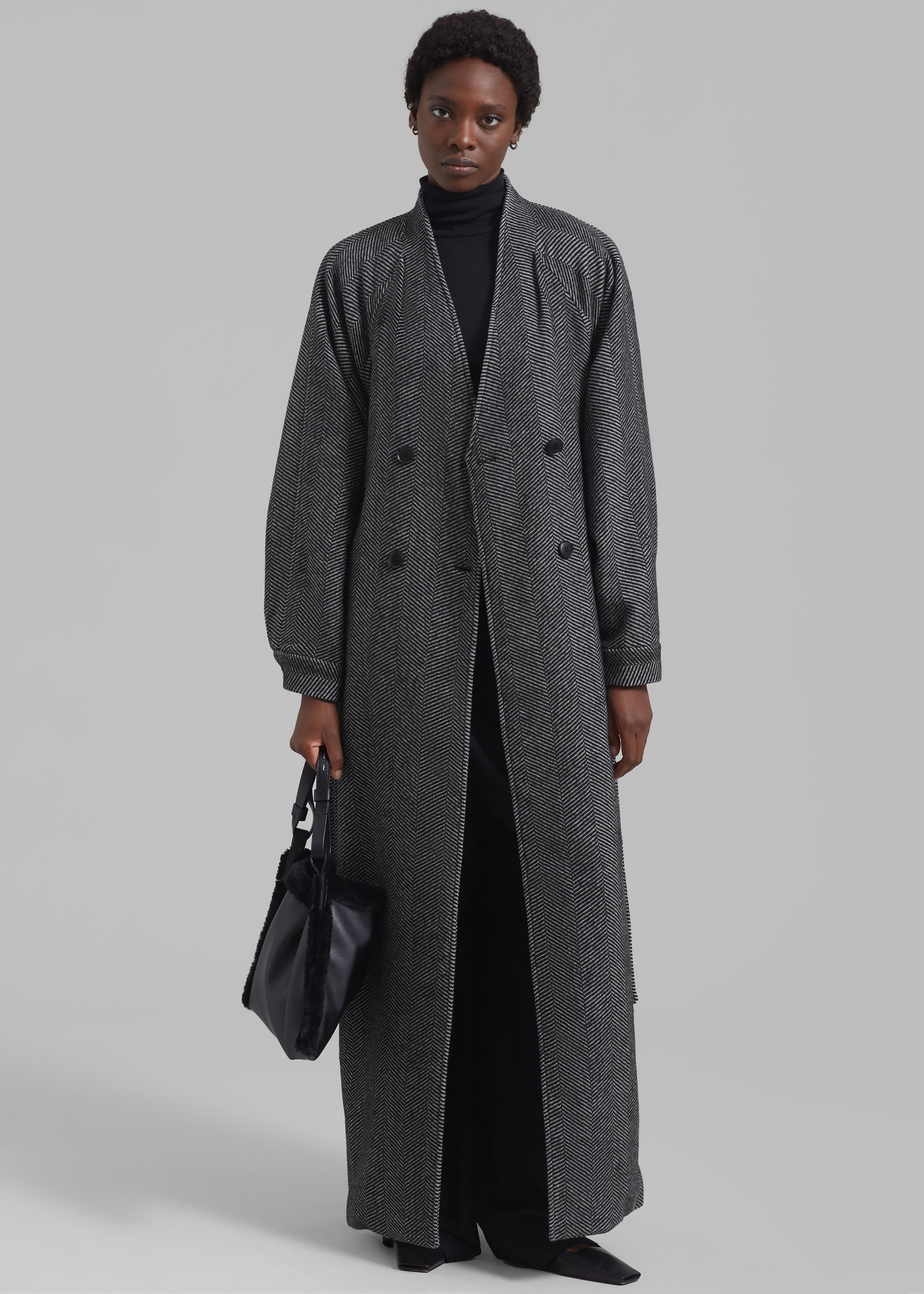 Gestuz FarrenGZ Maxi Coat - Black/White Herringbone - 1