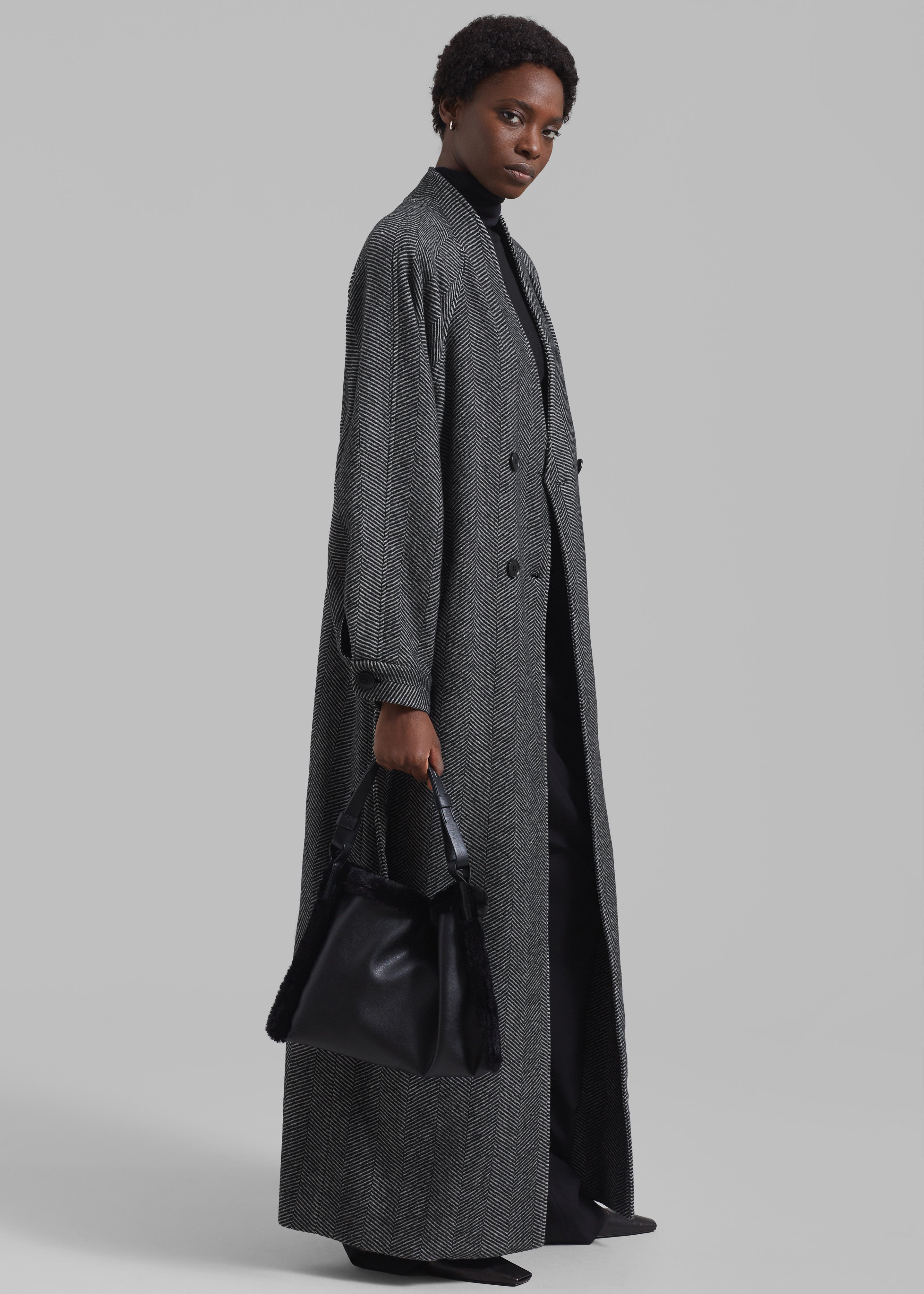 Gestuz FarrenGZ Maxi Coat - Black/White Herringbone - 6