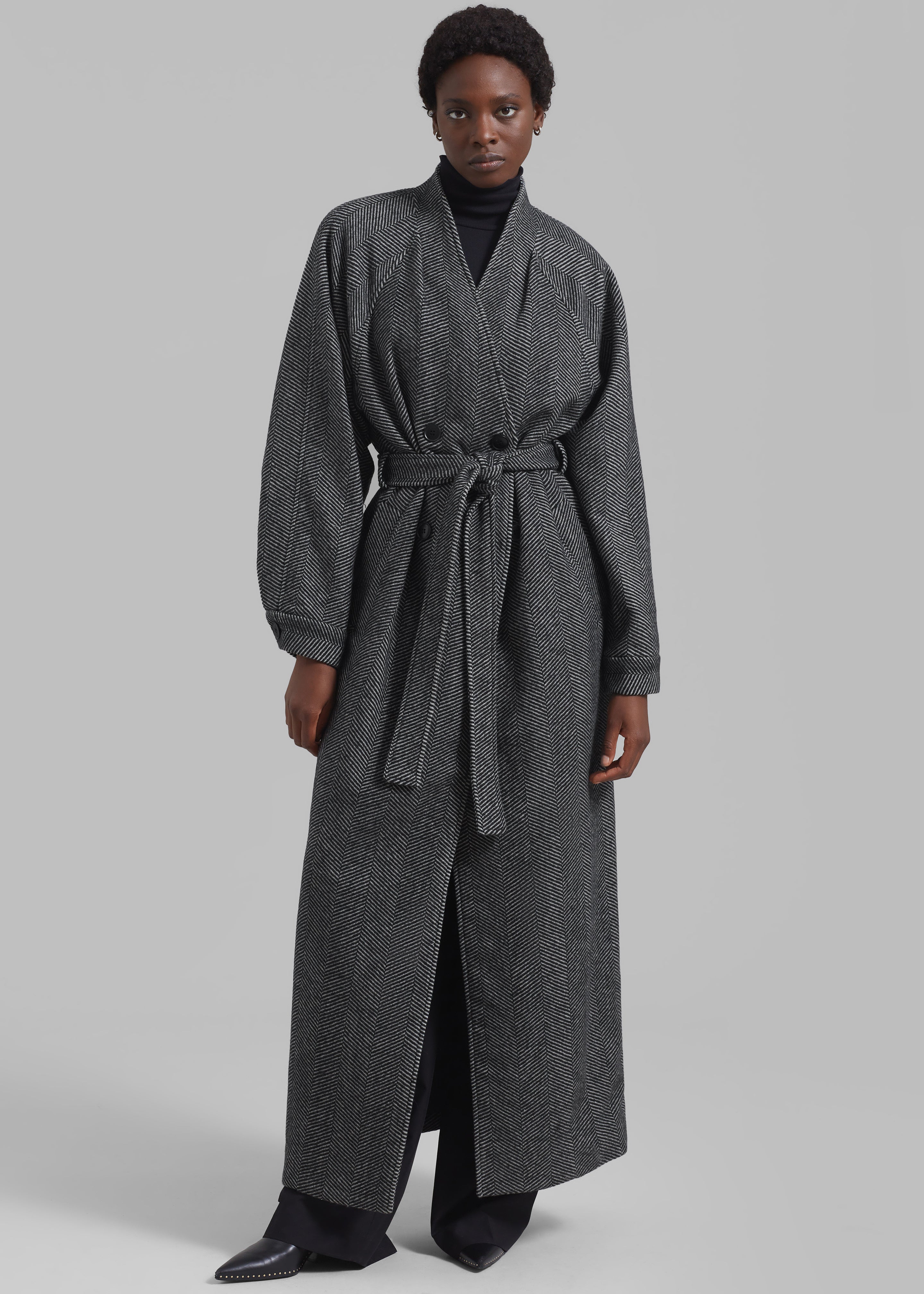 Gestuz FarrenGZ Maxi Coat - Black/White Herringbone - 3