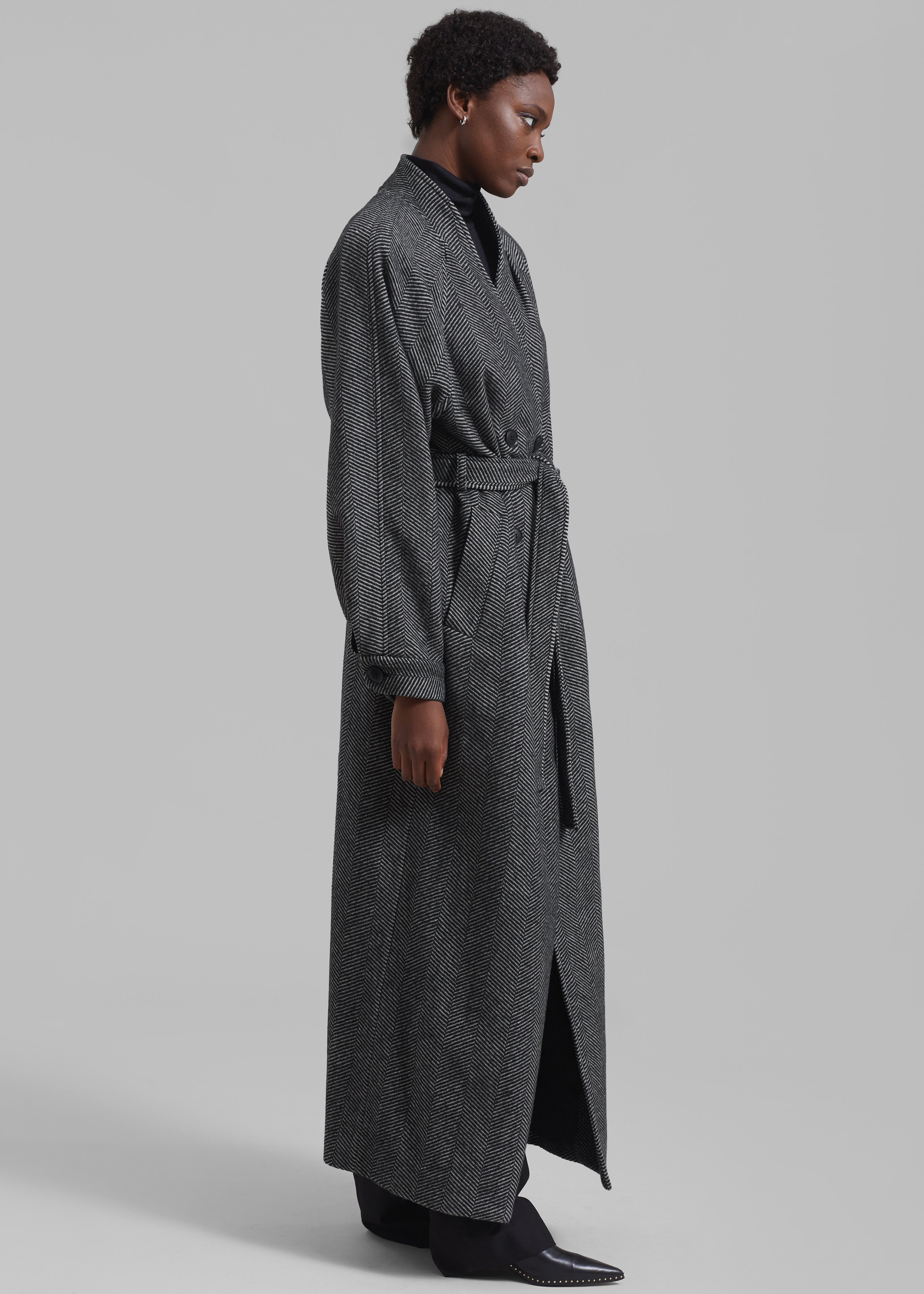 Gestuz FarrenGZ Maxi Coat - Black/White Herringbone - 7
