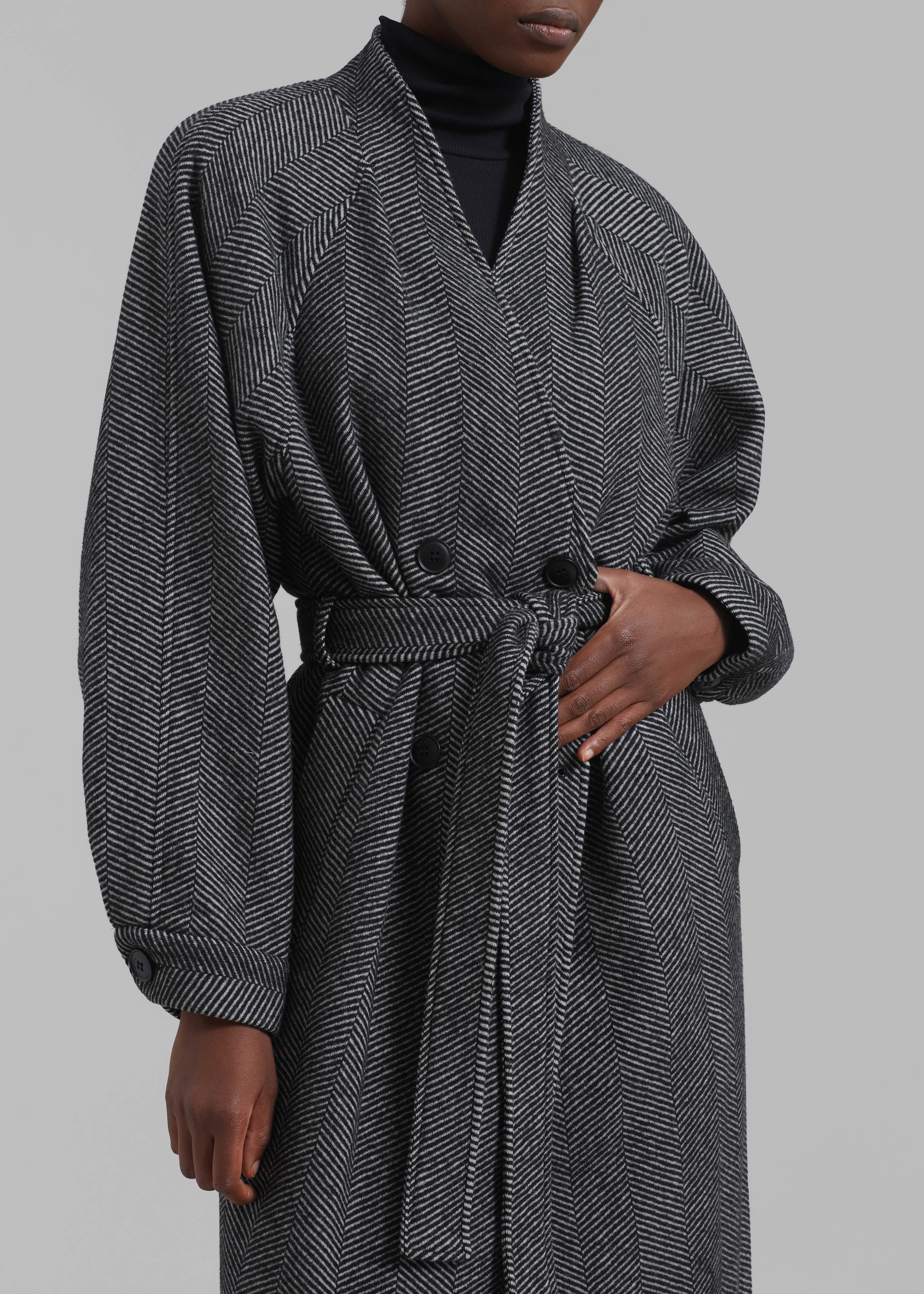 Gestuz FarrenGZ Maxi Coat - Black/White Herringbone - 5