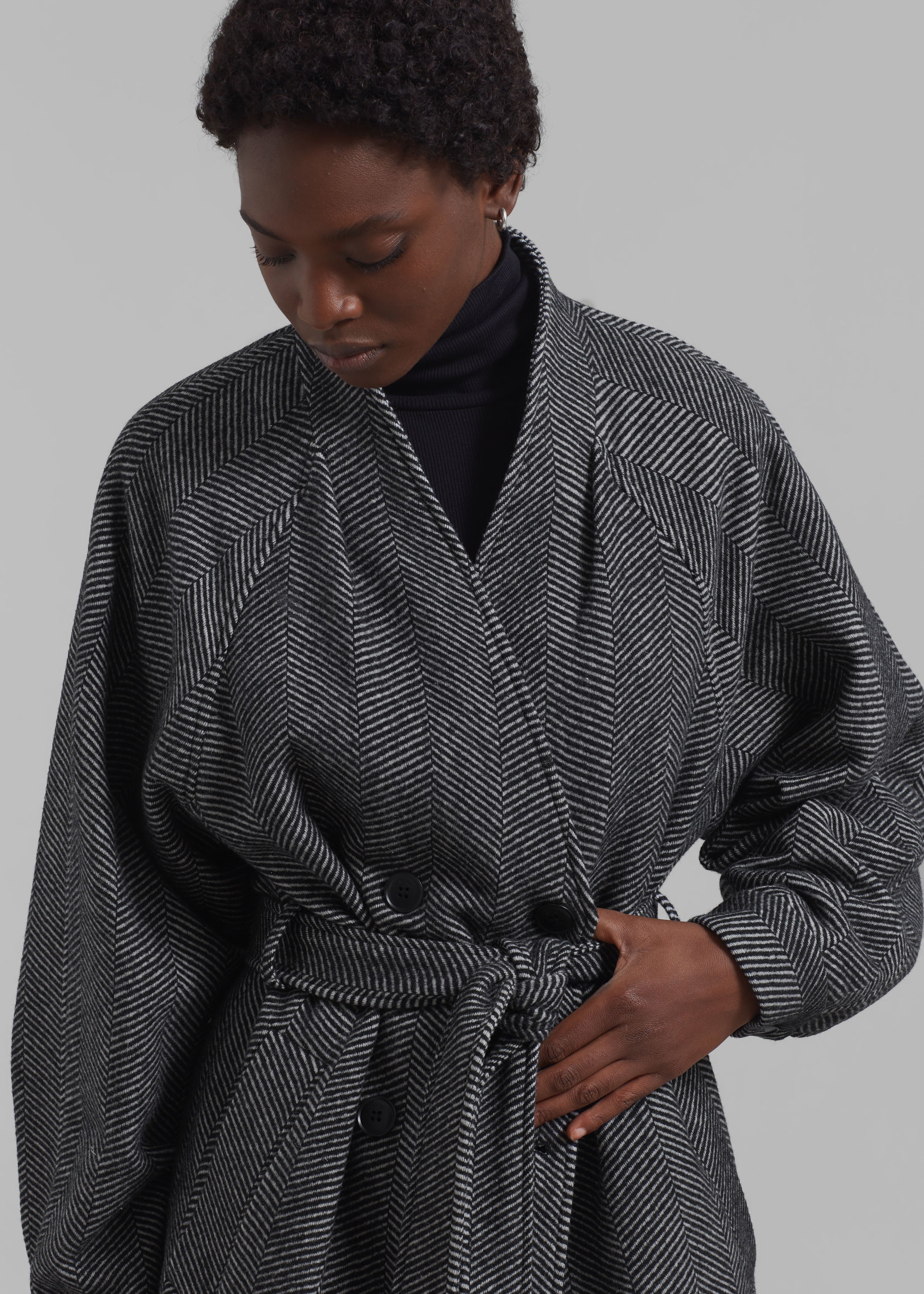 Gestuz FarrenGZ Maxi Coat - Black/White Herringbone - 2