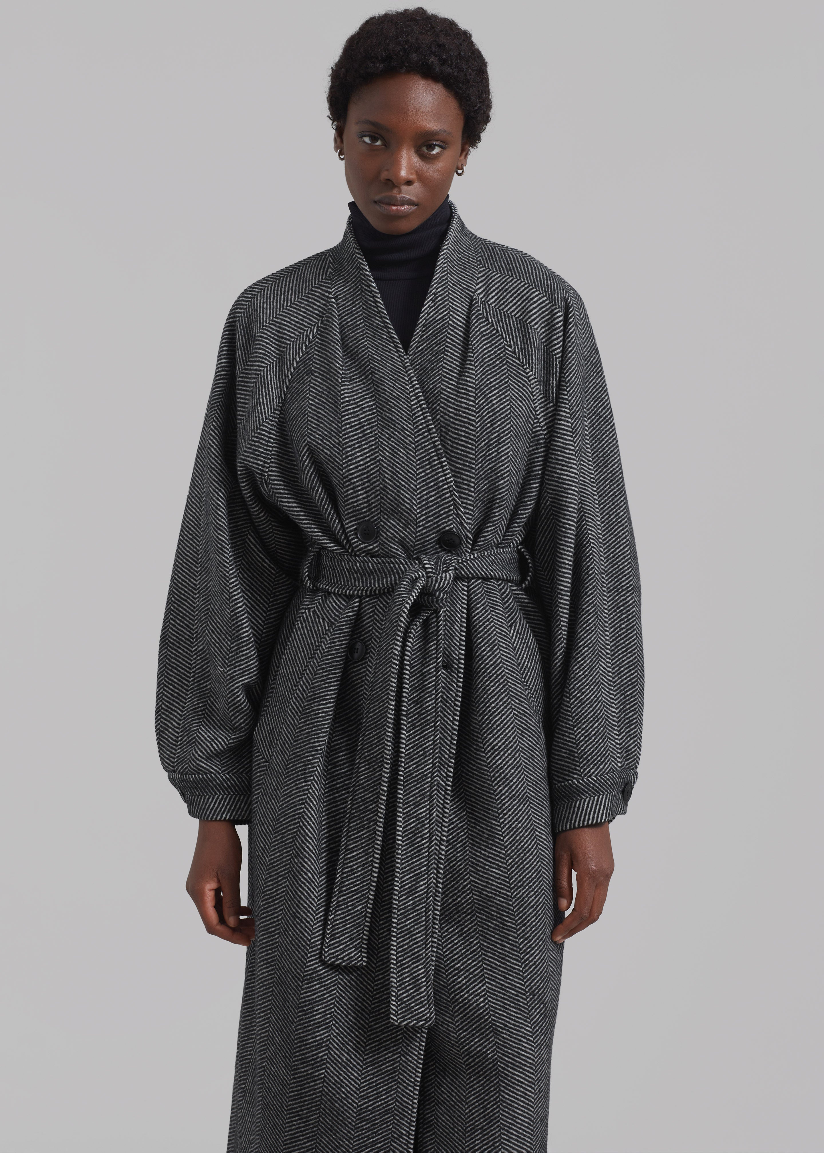 Gestuz FarrenGZ Maxi Coat - Black/White Herringbone - 8