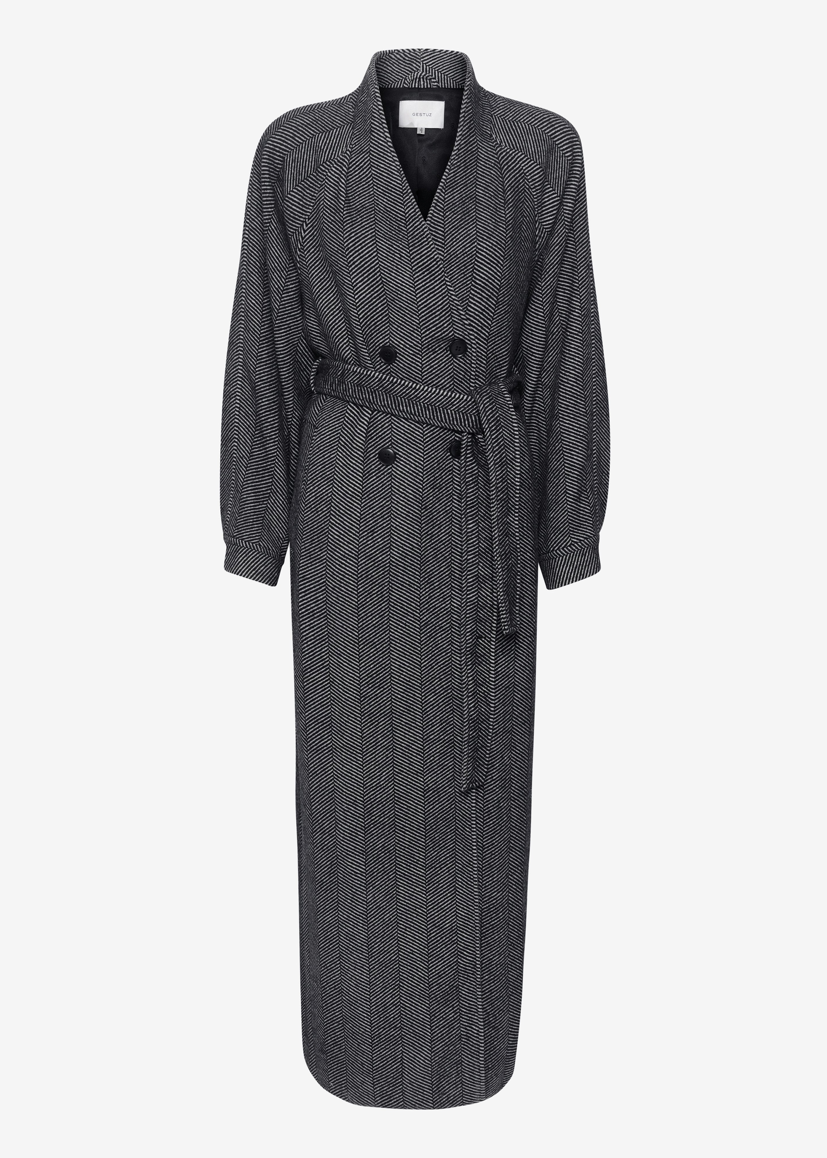 Gestuz FarrenGZ Maxi Coat - Black/White Herringbone - 10