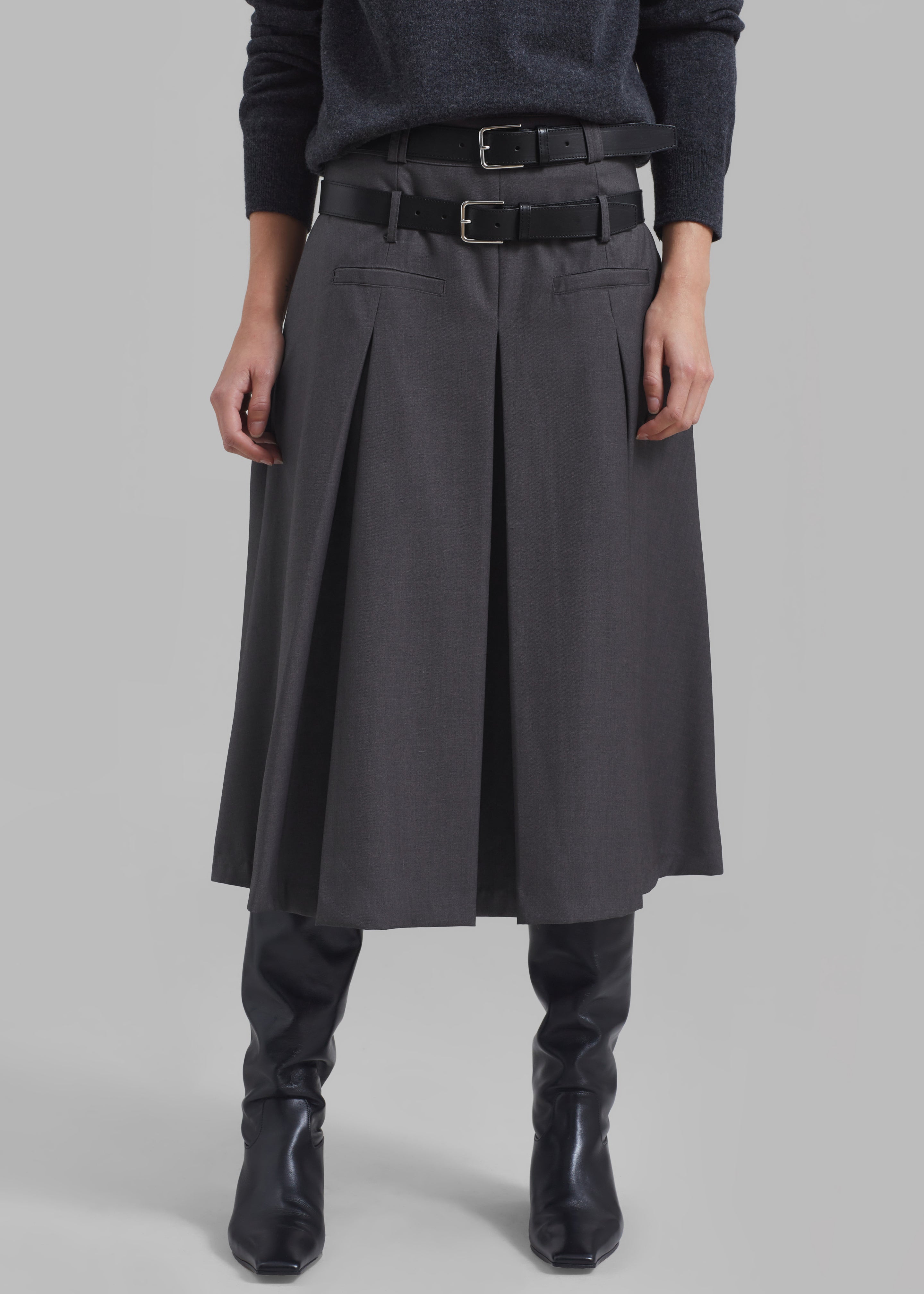 Gisele Pleated Midi Skirt - Grey - 7