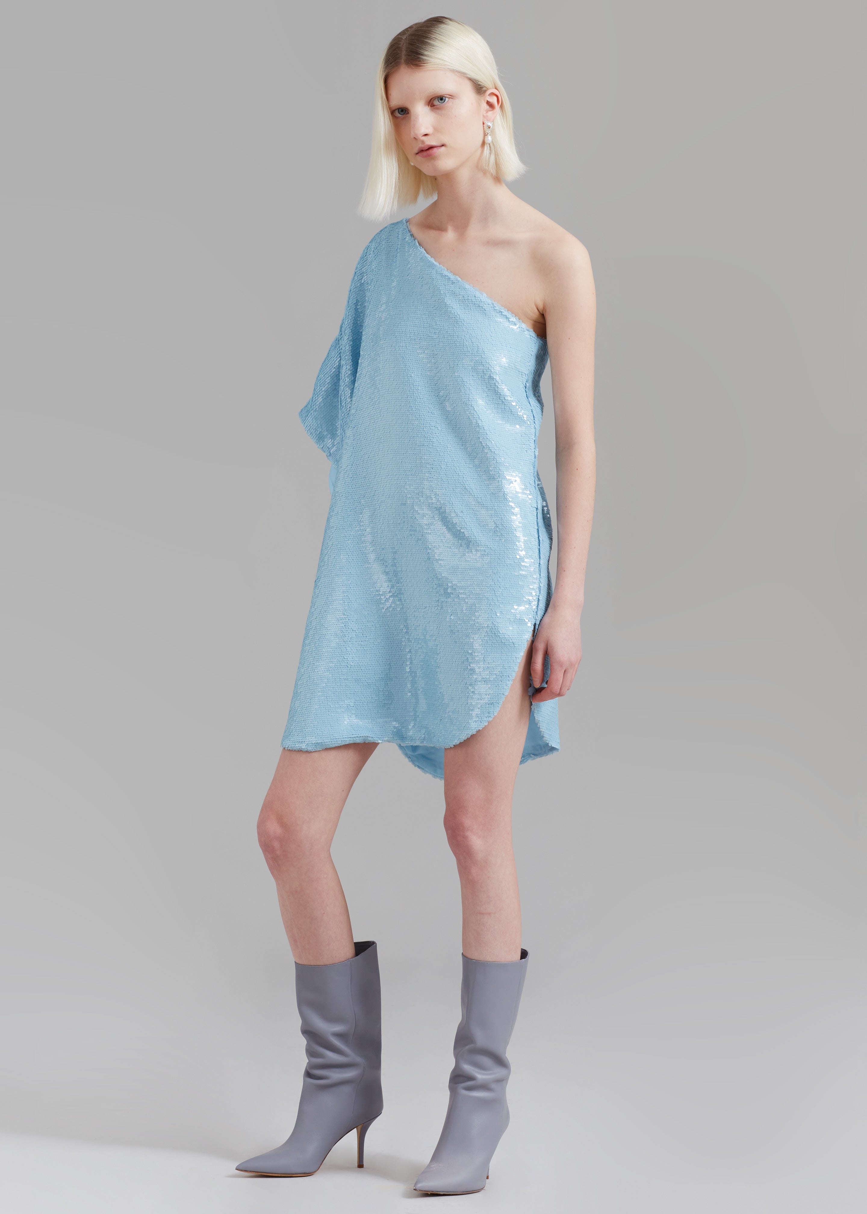Gloria Sequins One Shoulder Dress - Sky - 2