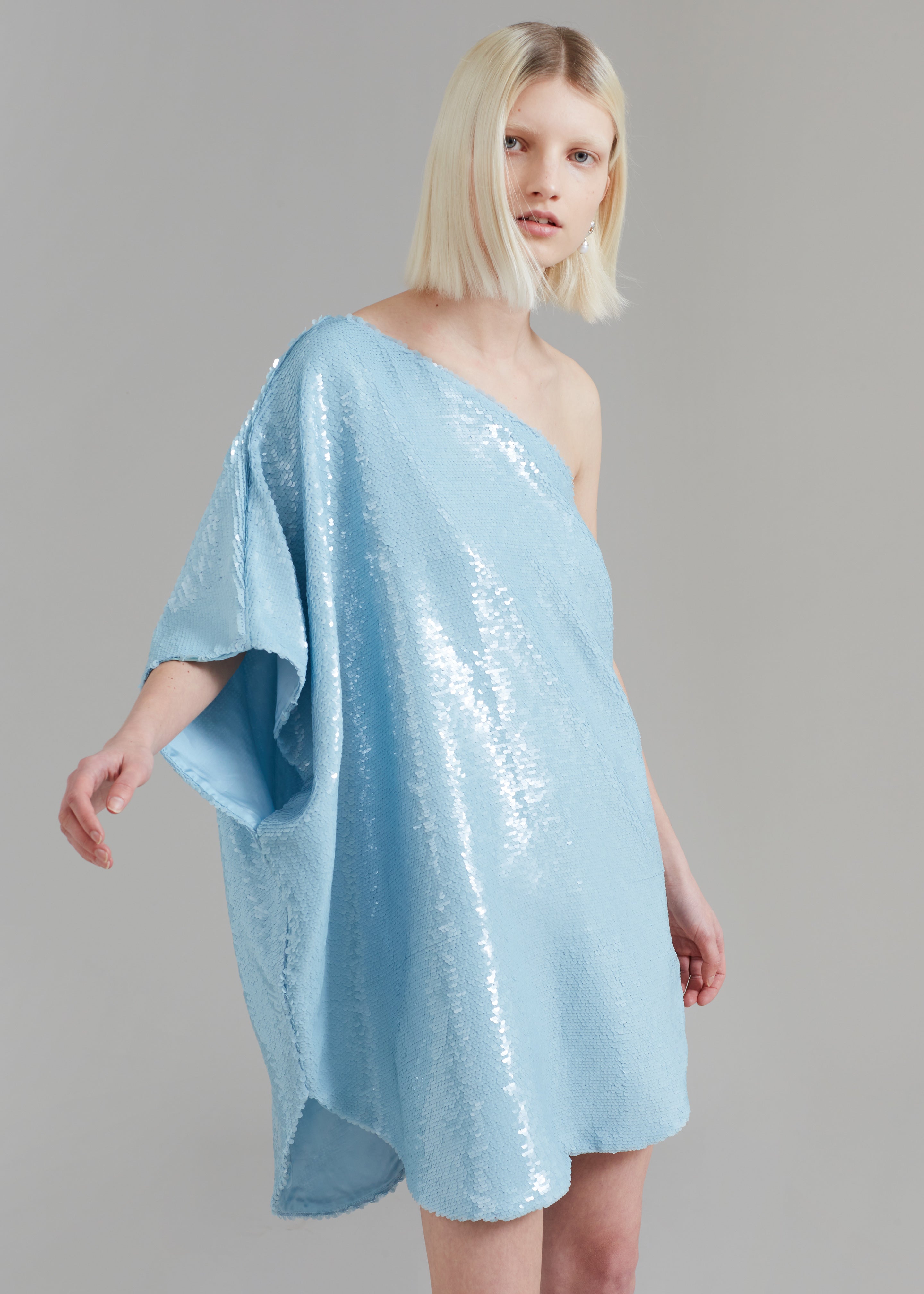 Gloria Sequins One Shoulder Dress - Sky - 3