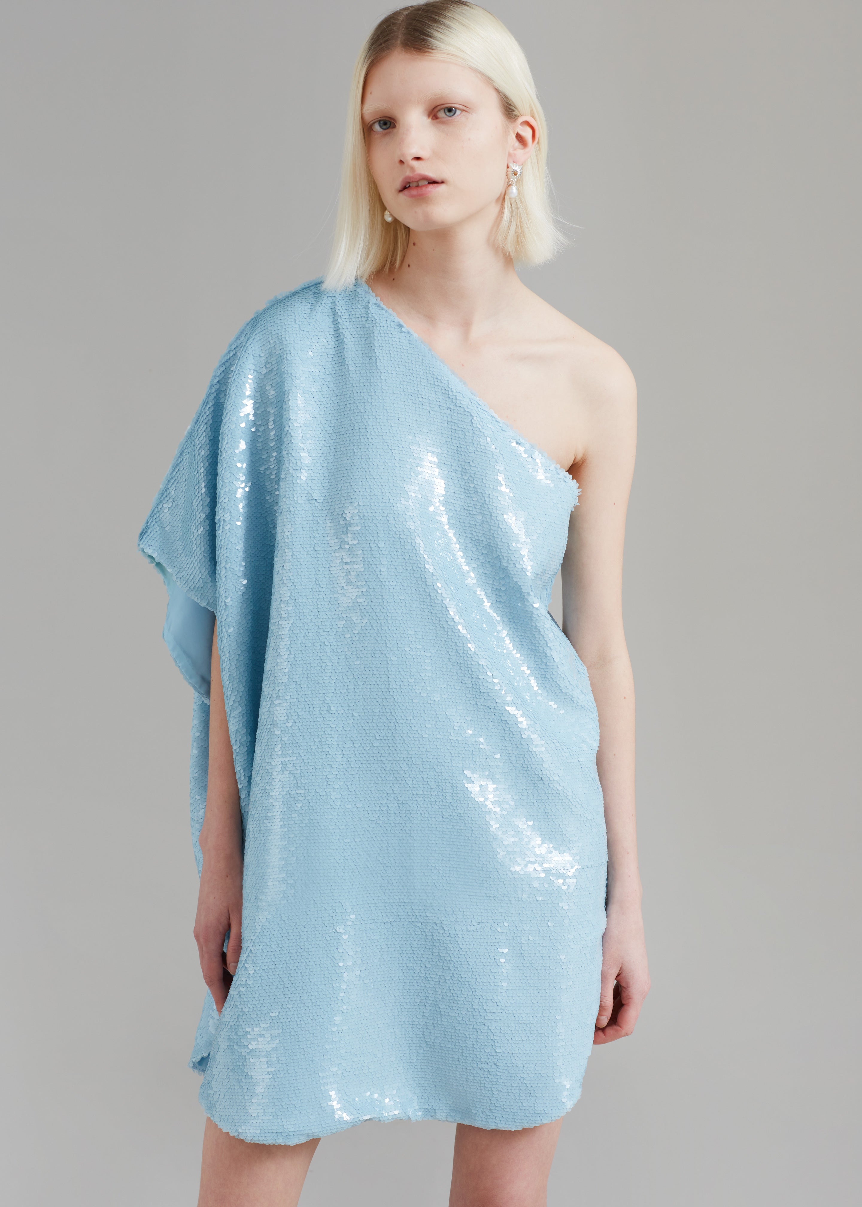 Gloria Sequins One Shoulder Dress - Sky - 6