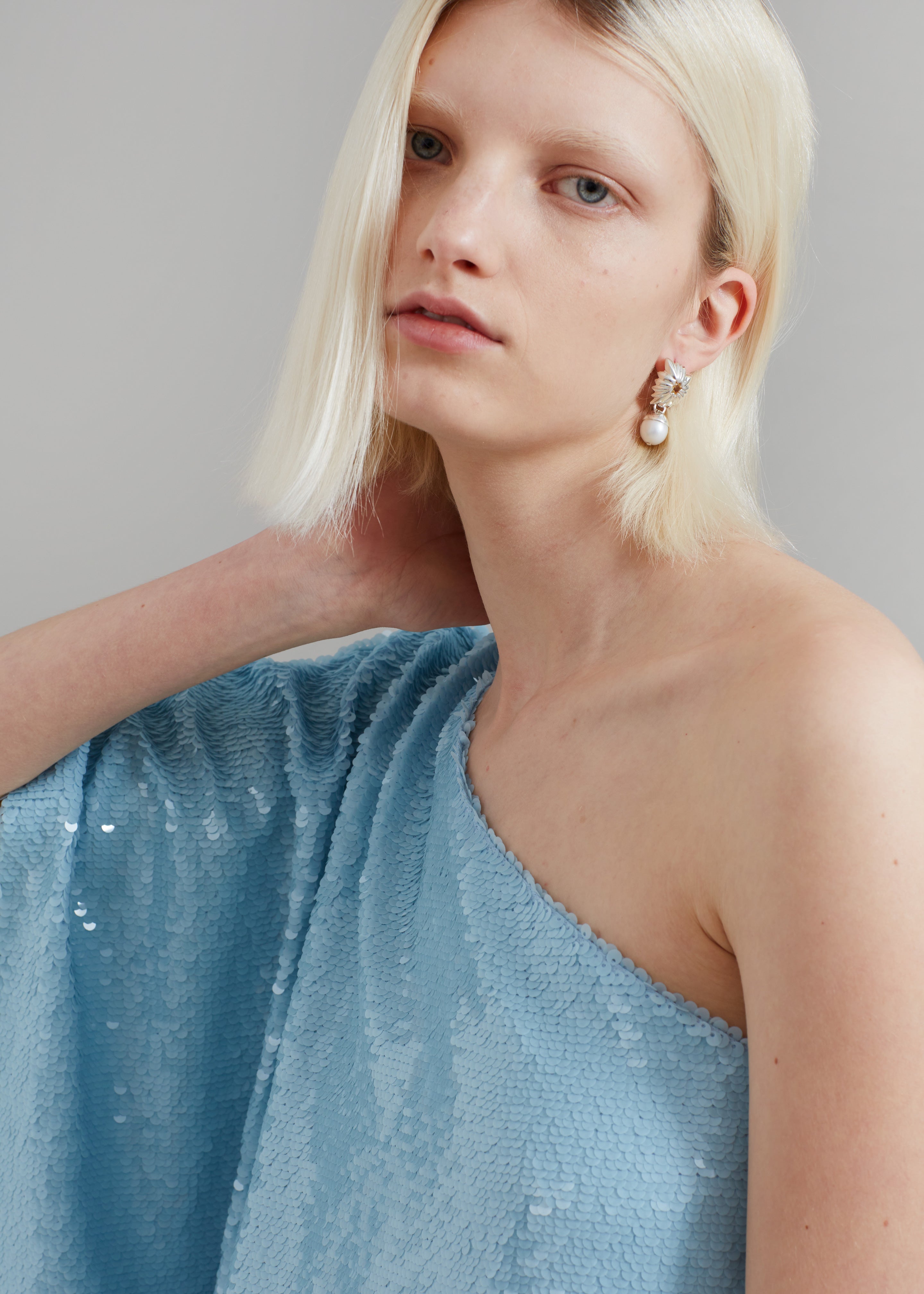 Gloria Sequins One Shoulder Dress - Sky - 5