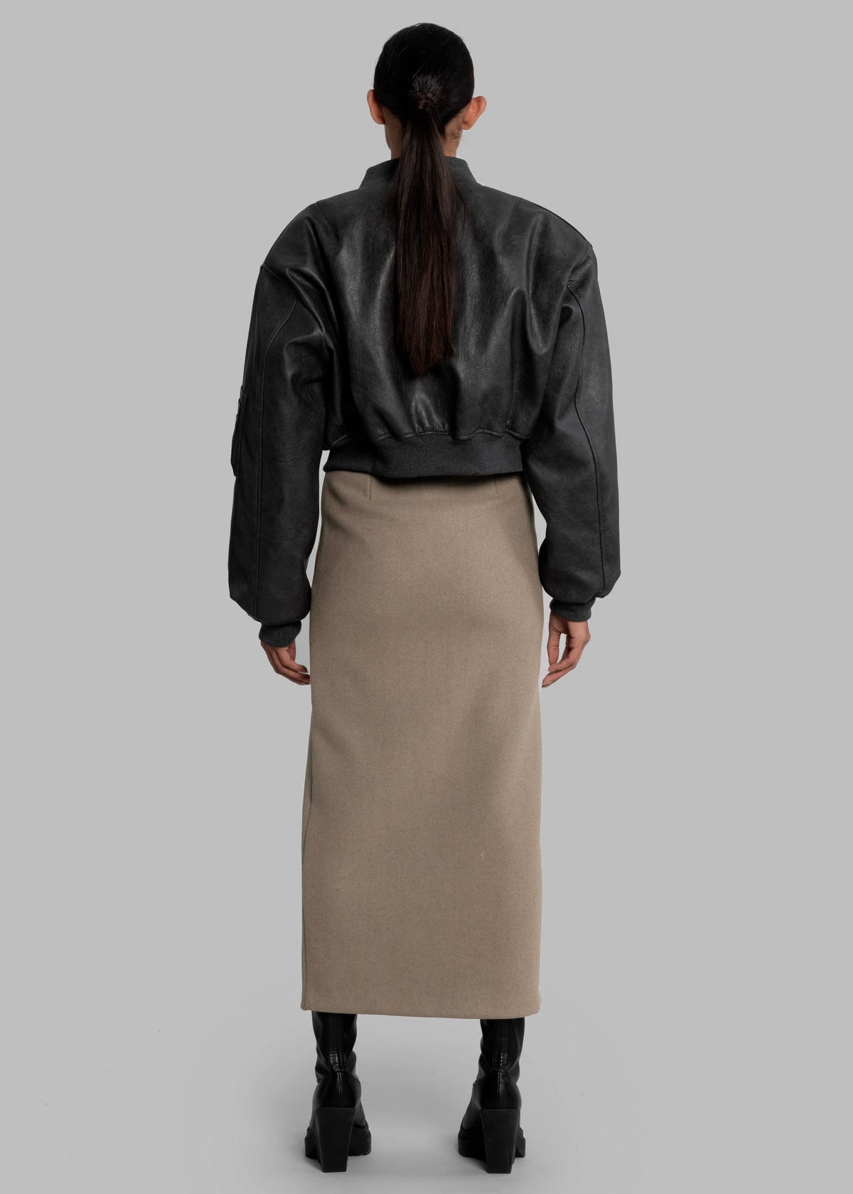 Gae Faux Leather Cropped Bomber - Charcoal - 13