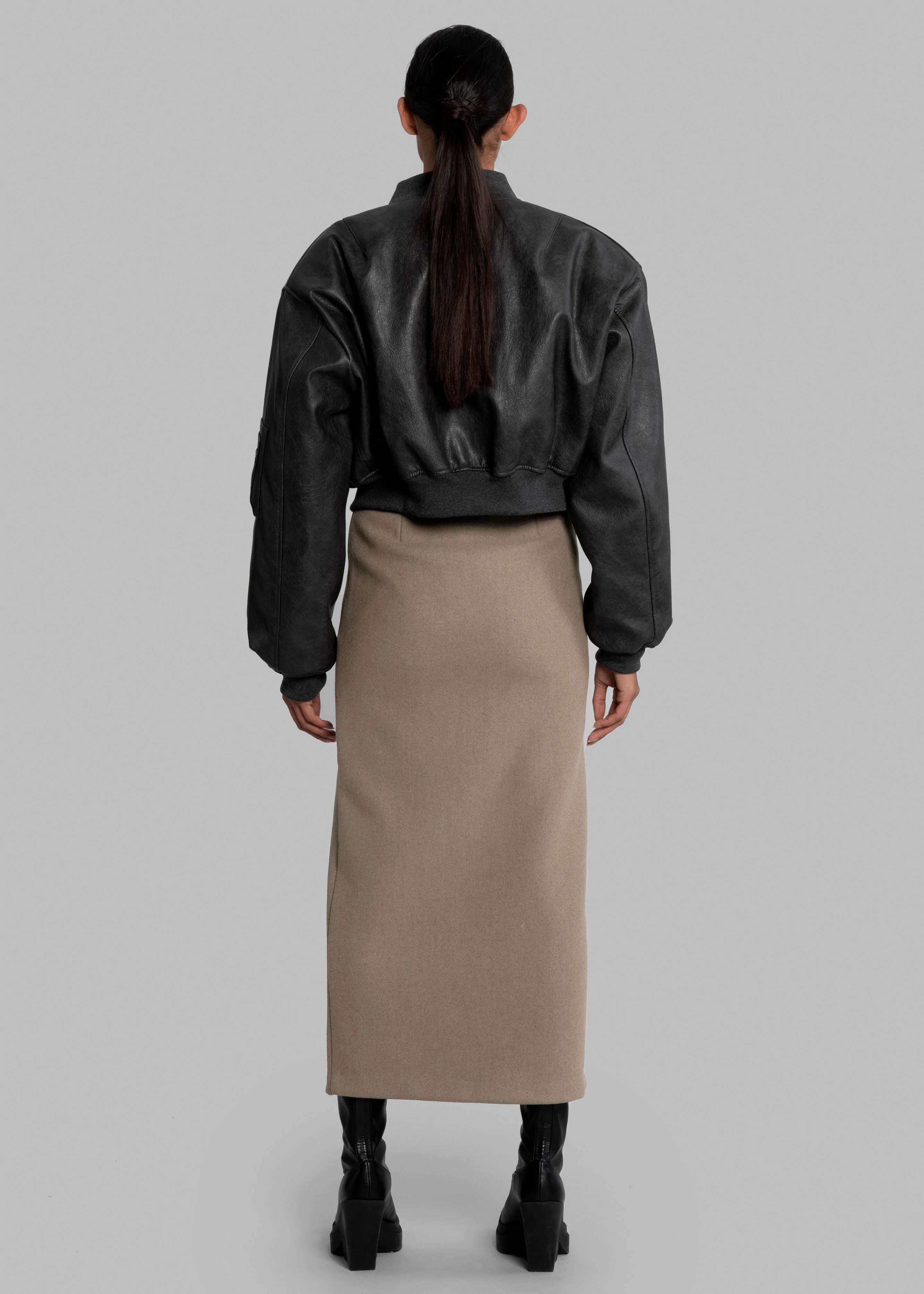 Gae Faux Leather Cropped Bomber - Charcoal - 13