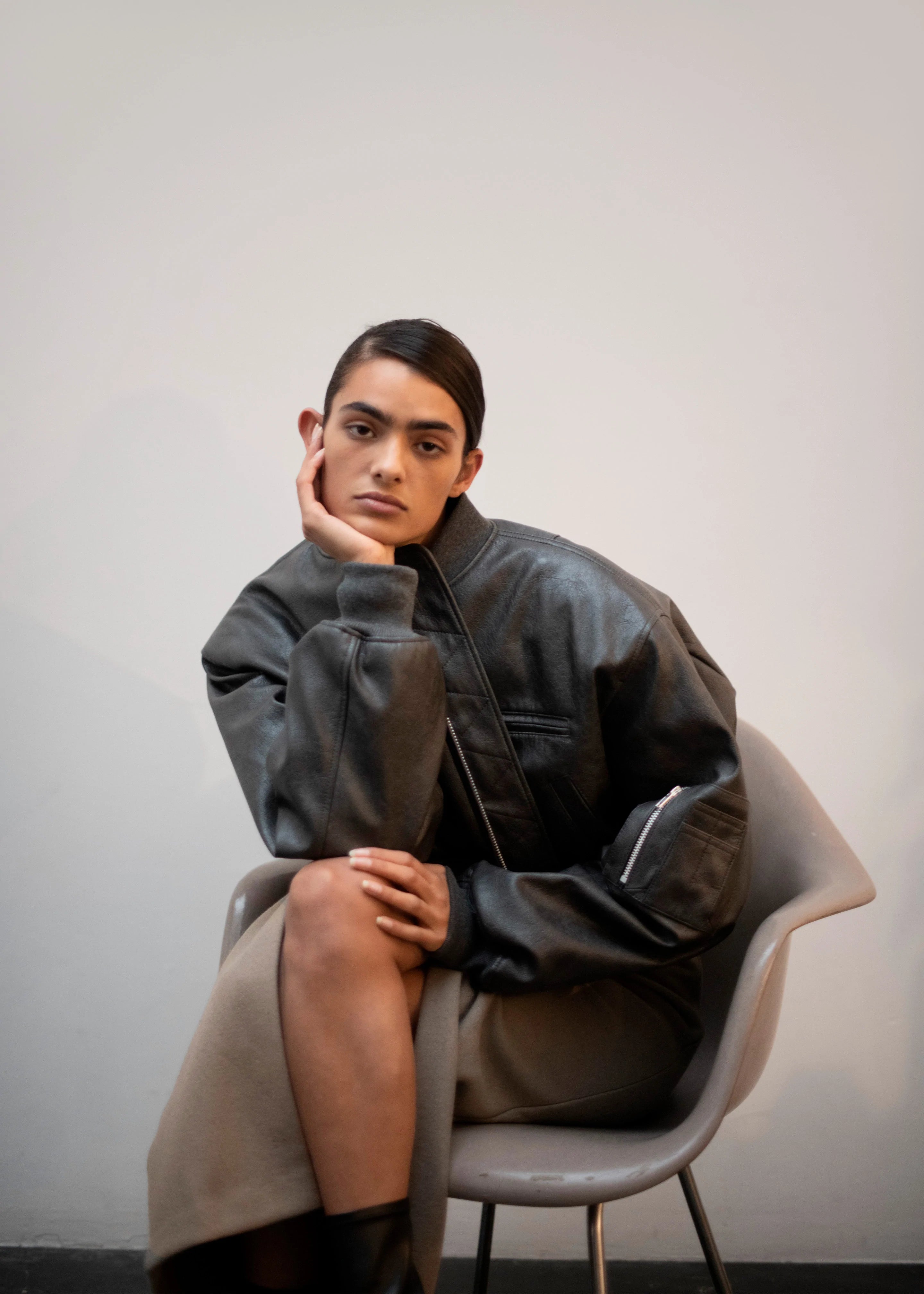 Gae Faux Leather Cropped Bomber - Charcoal - 10