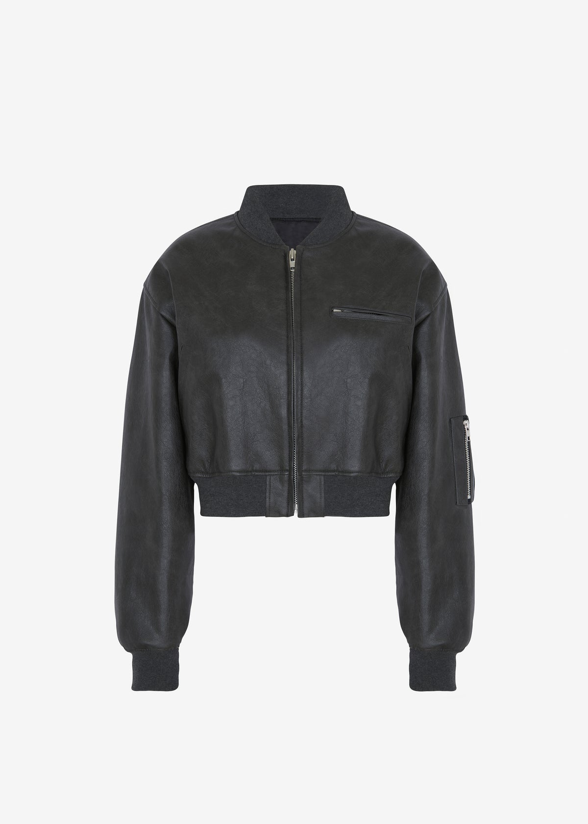 Gae Faux Leather Cropped Bomber - Charcoal - 15