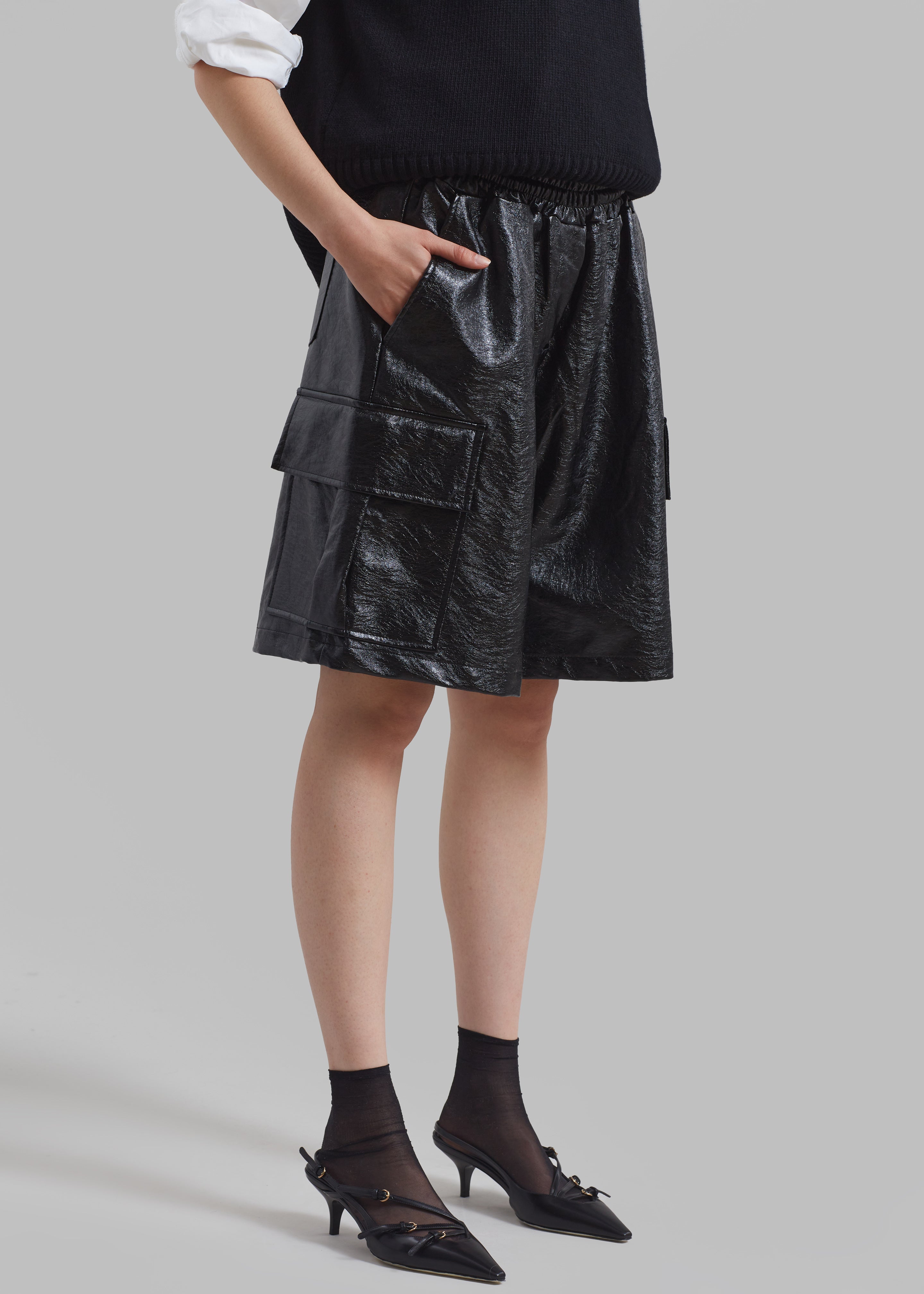 Hariette Faux Leather Shorts - Black - 2