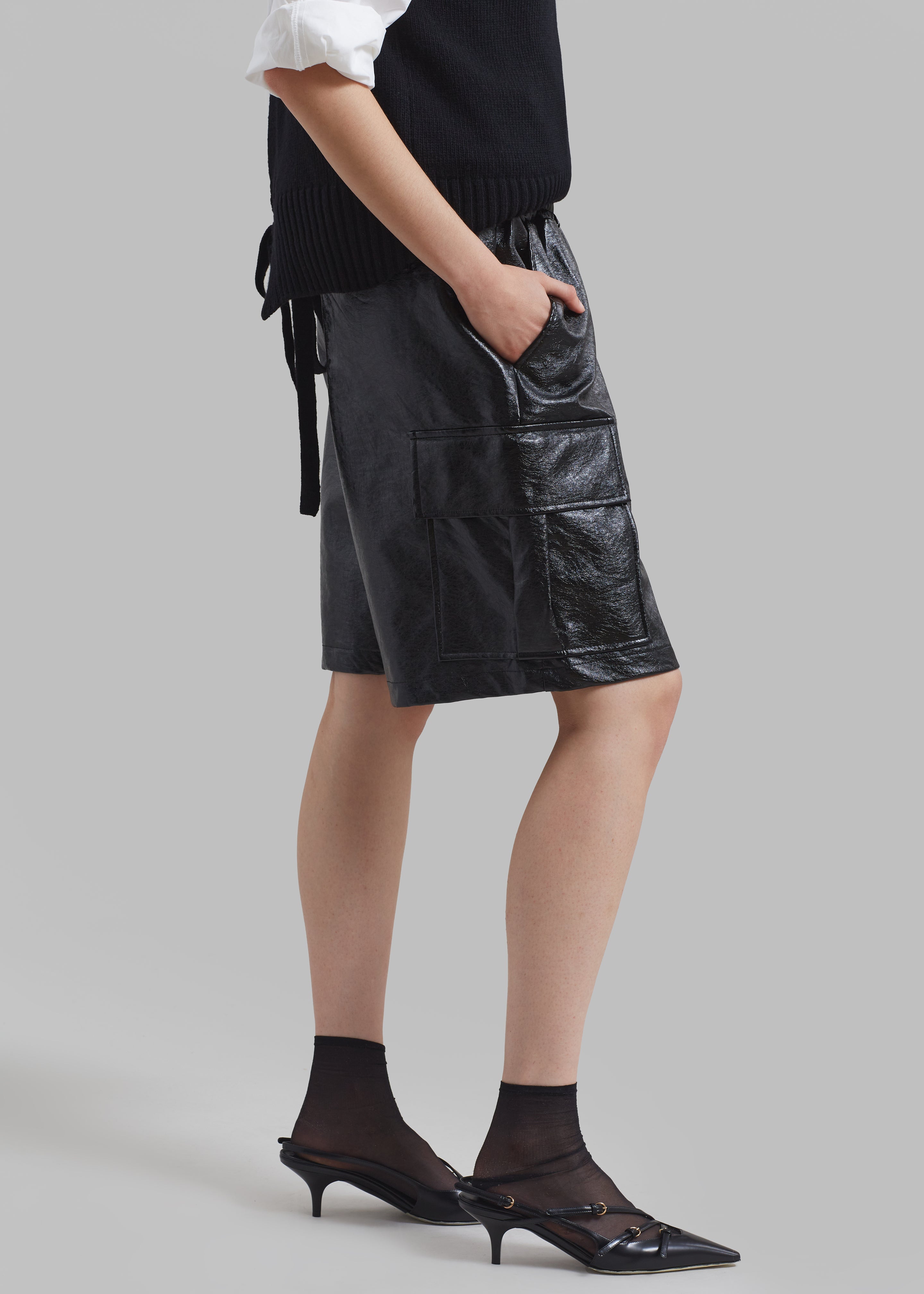 Hariette Faux Leather Shorts - Black - 5