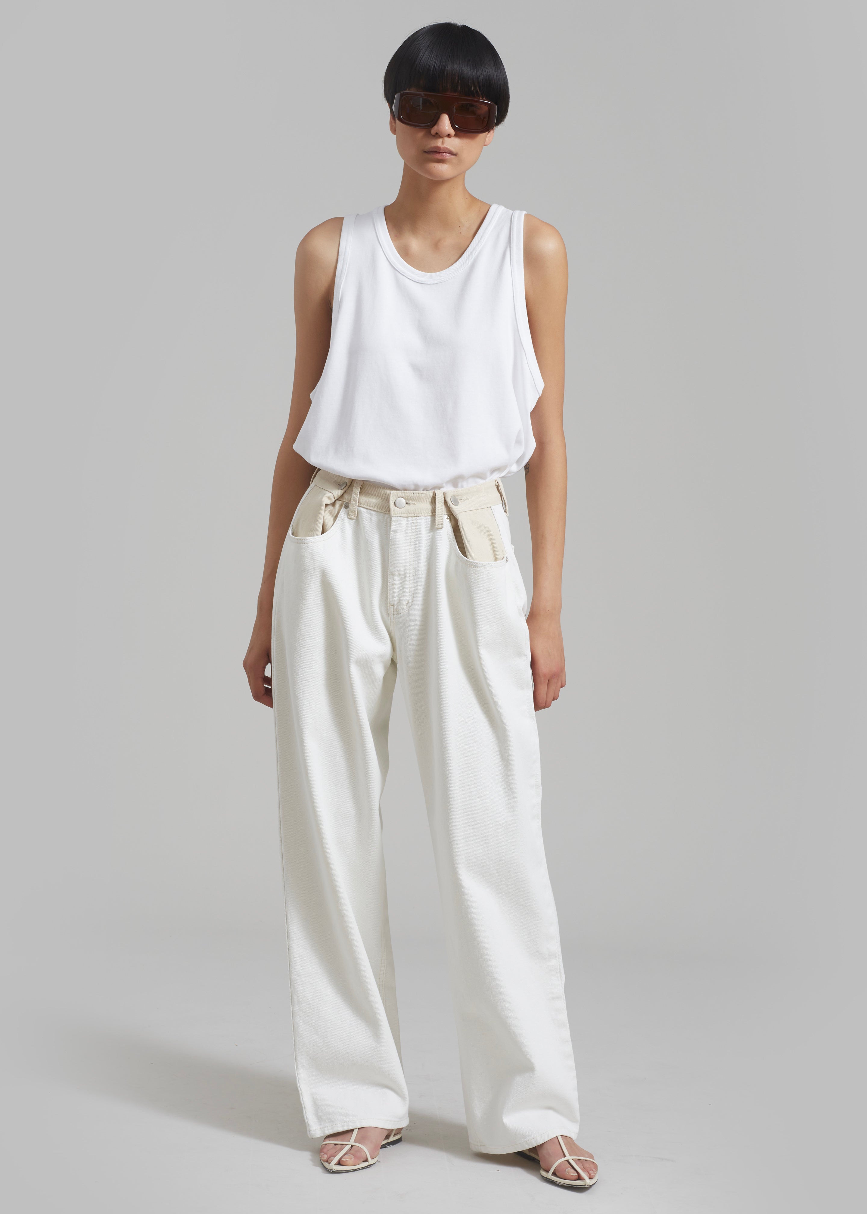 Hayla Contrast Denim Pants - Off White/Beige - 1