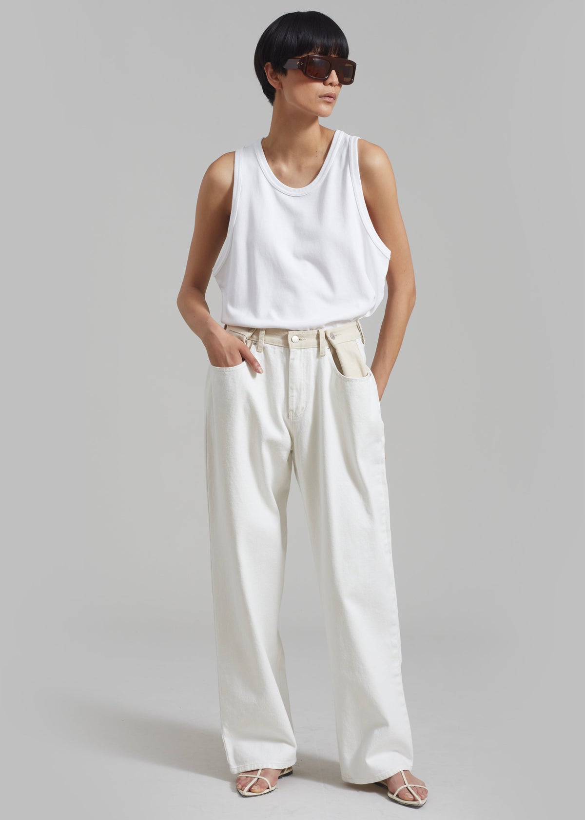 Hayla Contrast Denim Pants - Off White/Beige - 6