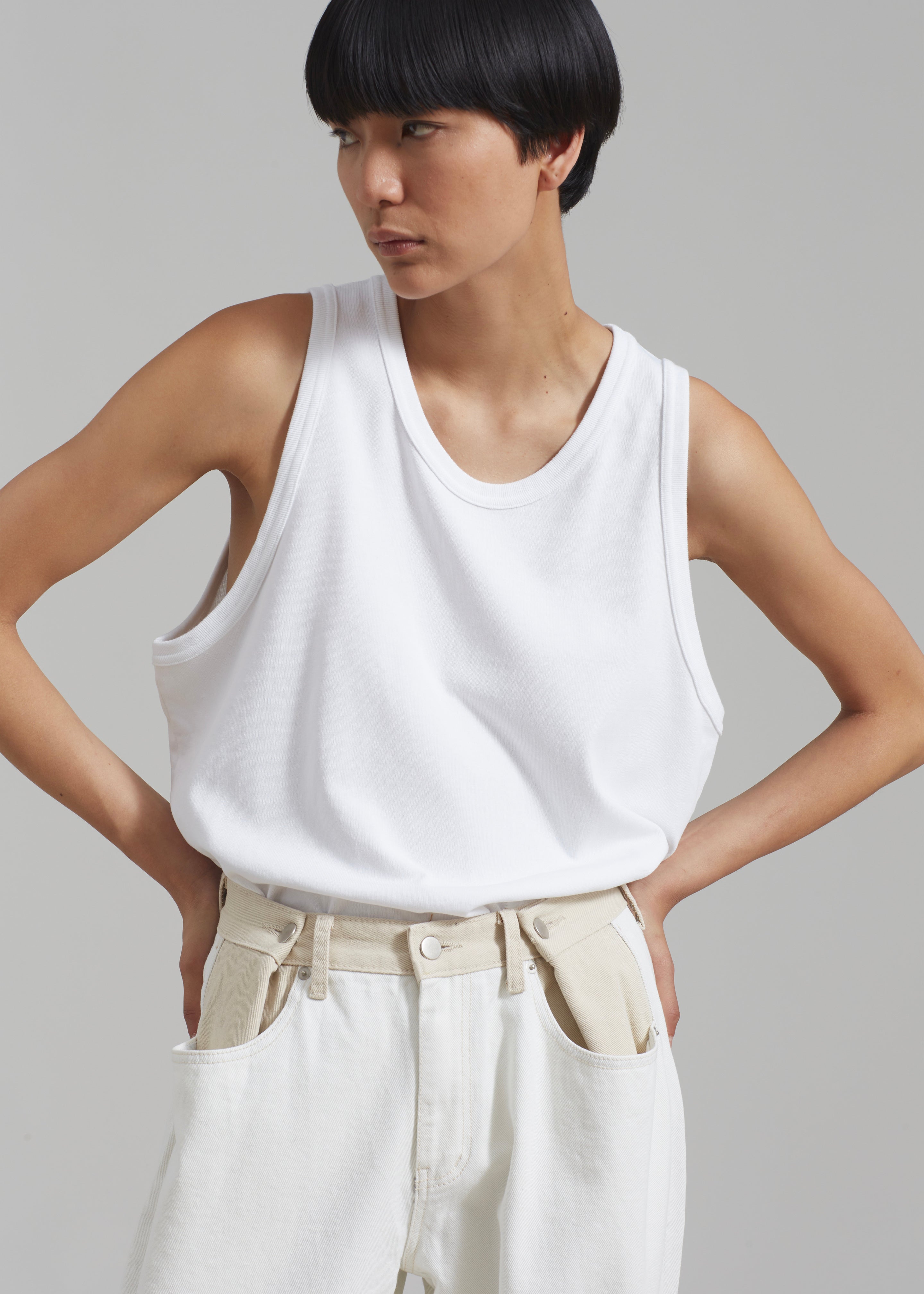Hayla Contrast Denim Pants - Off White/Beige - 4