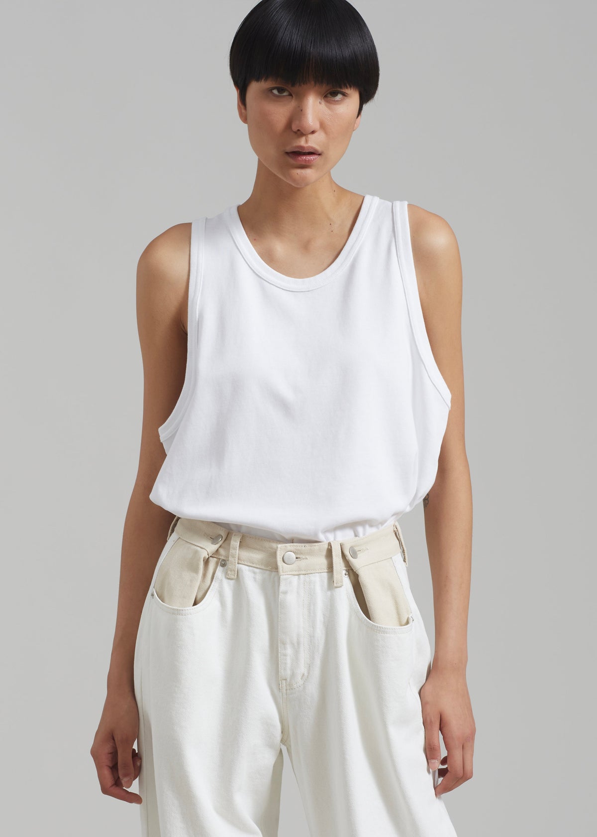 Hayla Contrast Denim Pants - Off White/Beige - 7