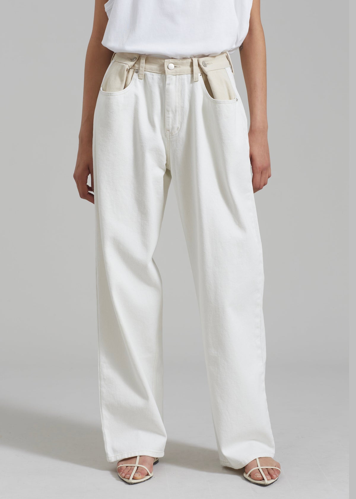 Hayla Contrast Denim Pants - Off White/Beige - 8