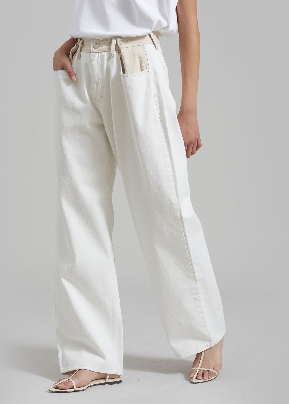 Hayla Contrast Denim Pants - Off White/Beige - 5