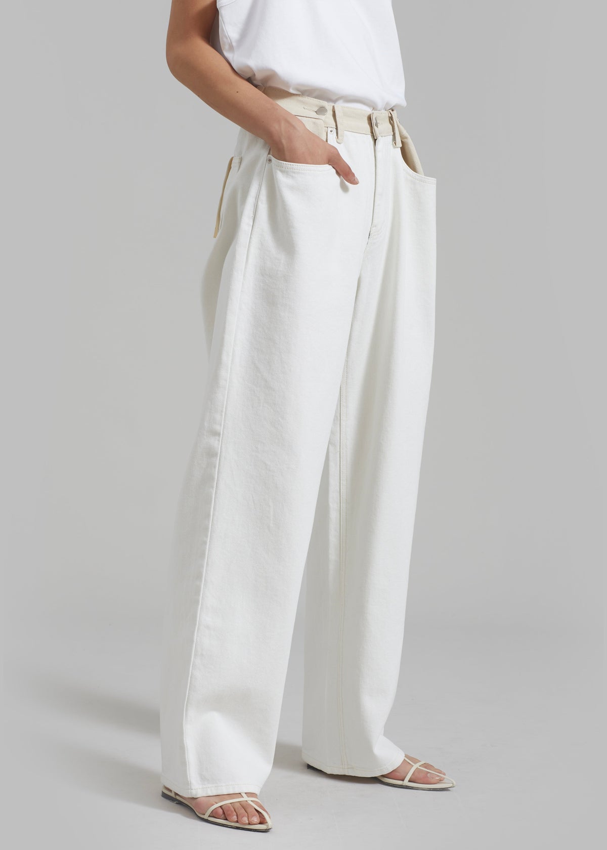 Hayla Contrast Denim Pants - Off White/Beige - 4