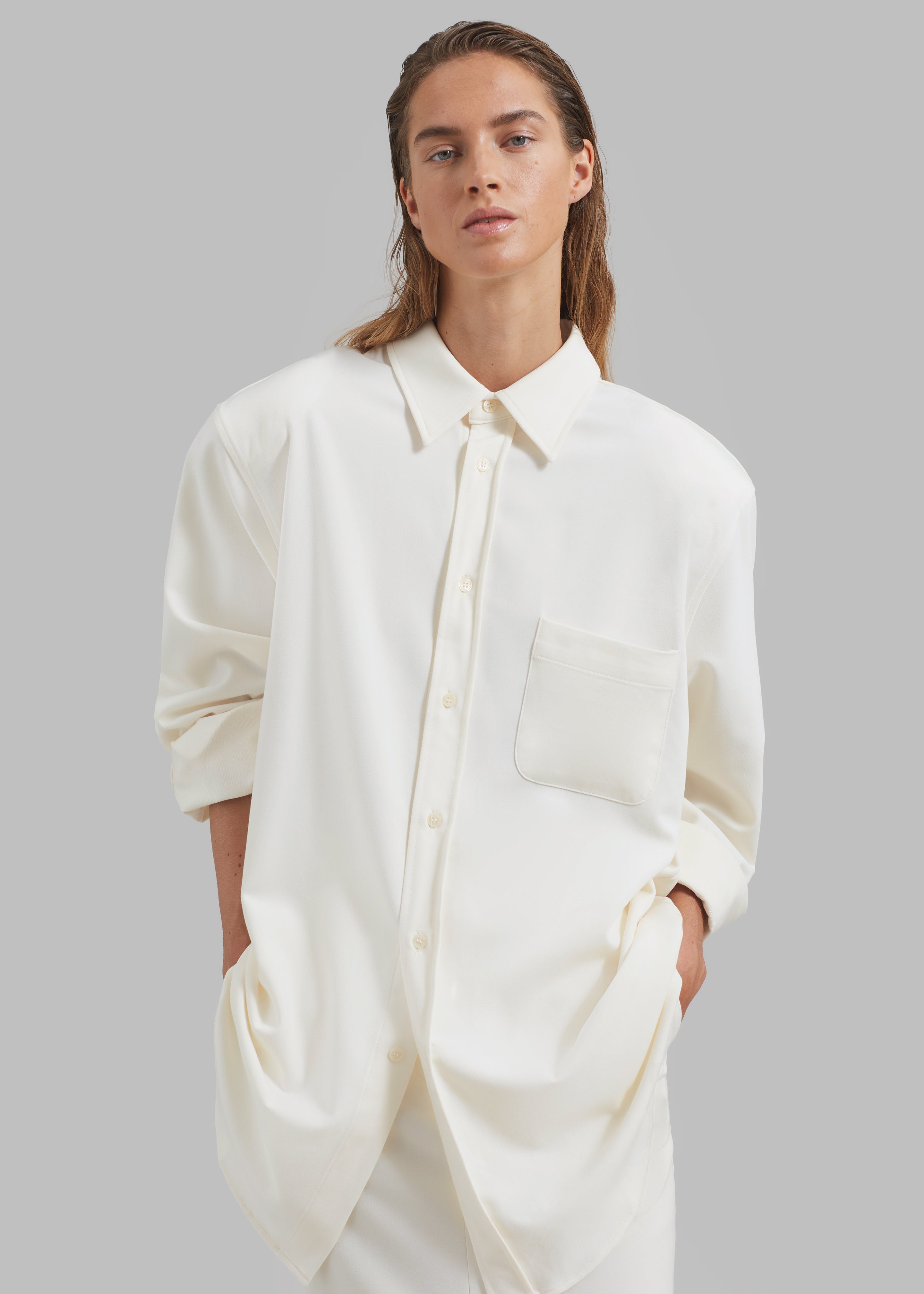 Hollis Padded Shoulder Shirt - Ivory - 5