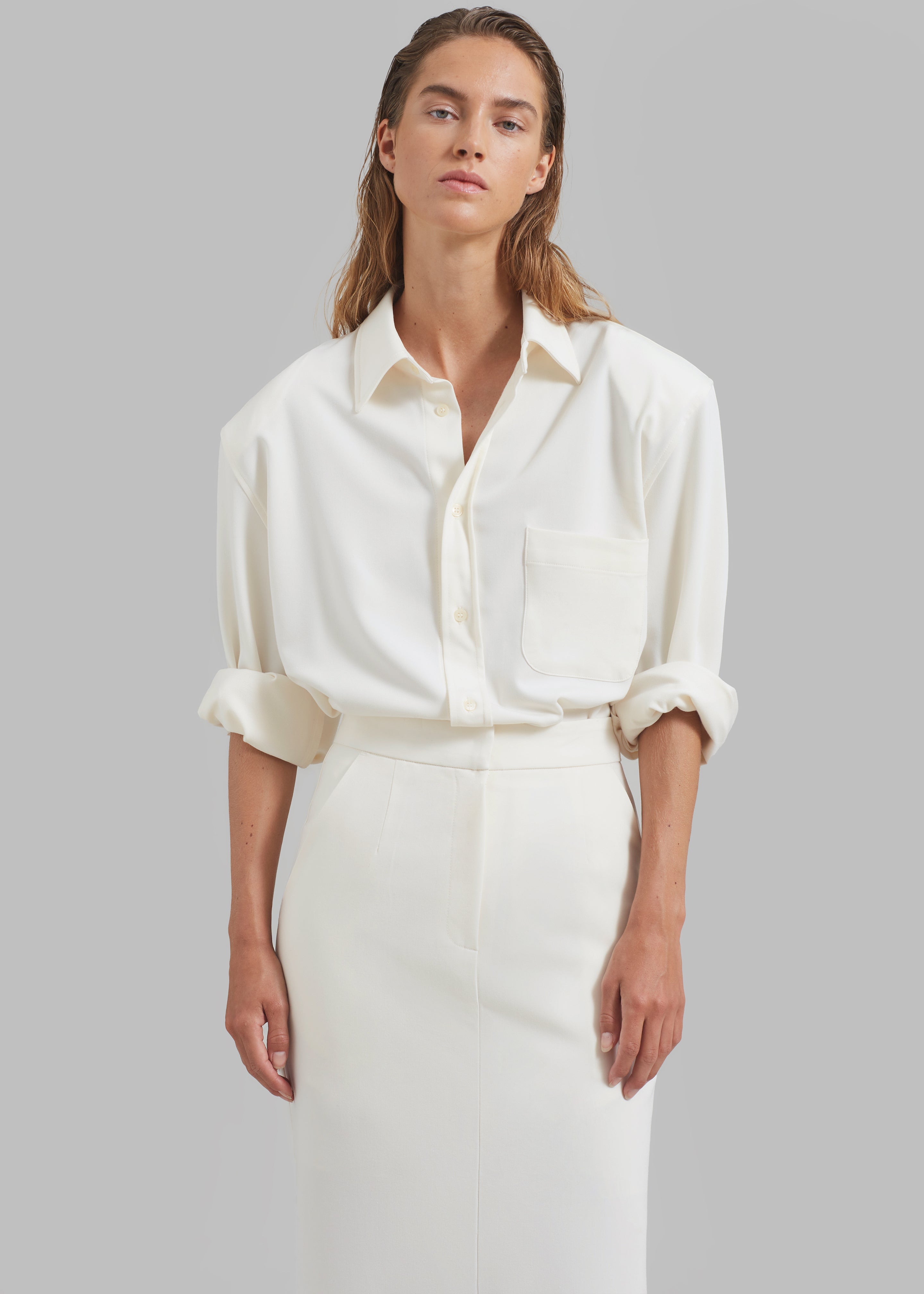 Hollis Padded Shoulder Shirt - Ivory - 7