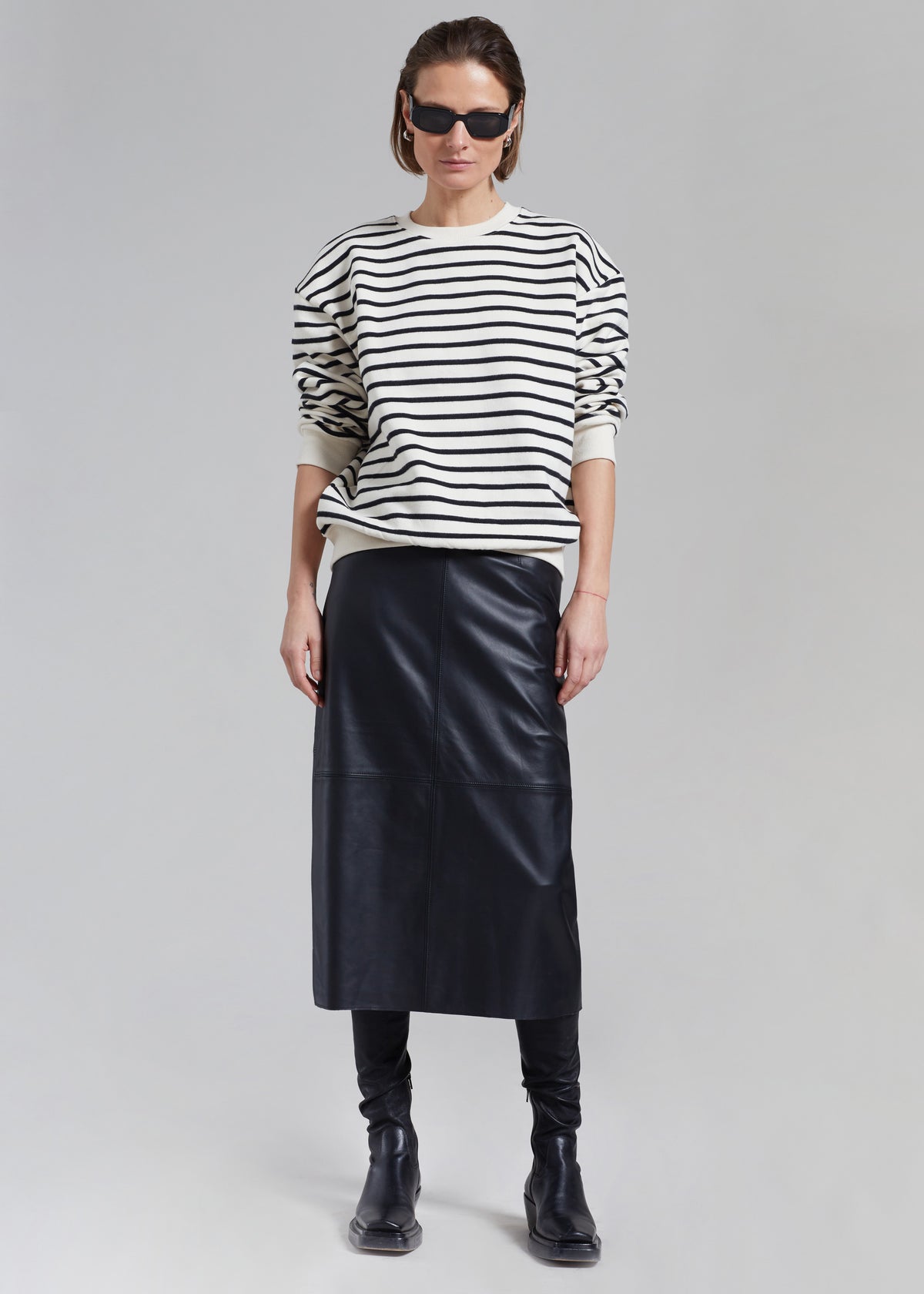 Heather Leather Pencil Skirt - Black - 1